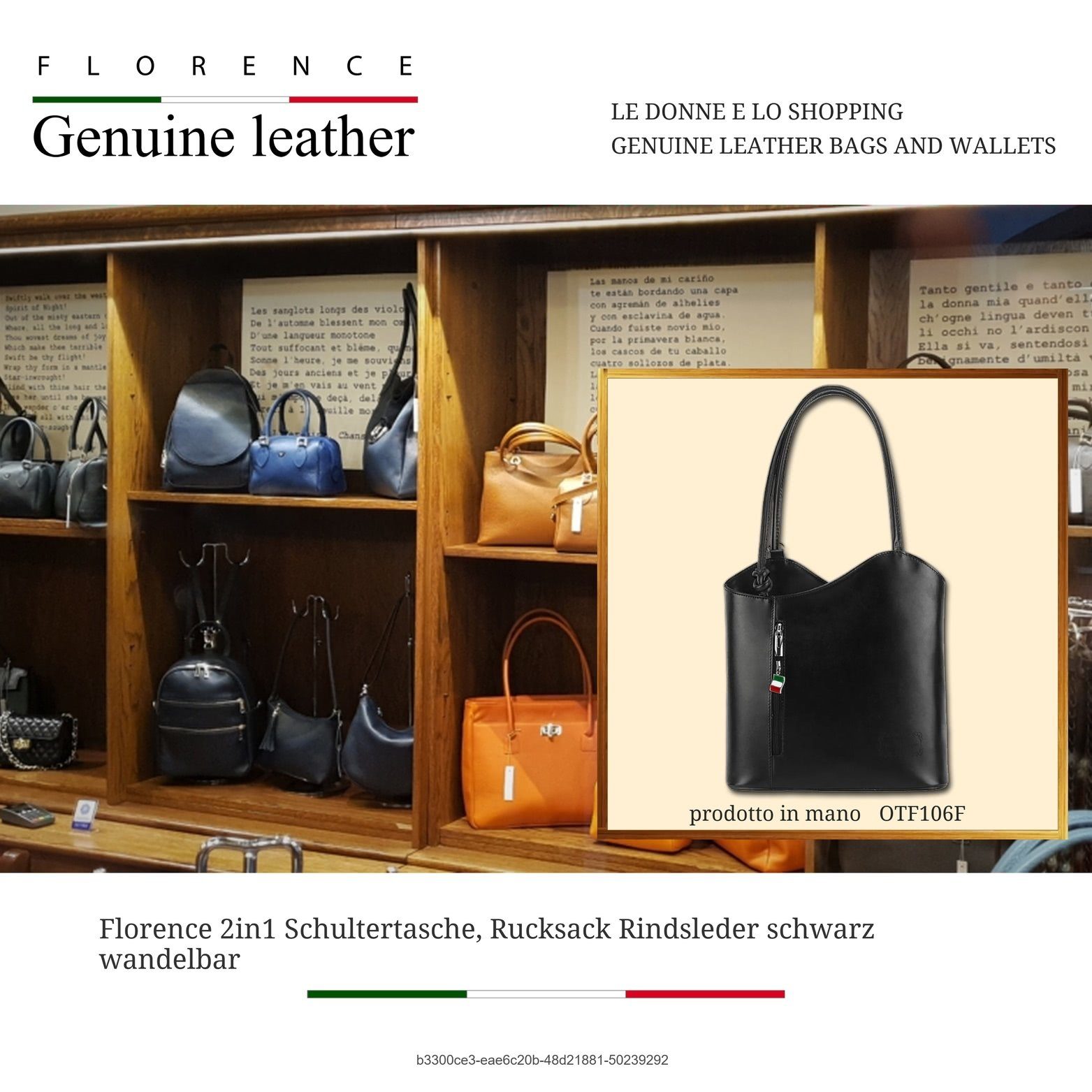 FLORENCE Schultertasche Florence 2in1 Echtleder Damen Handtasche (Schultertasche, Schultertasche), Damen Tasche Echtleder schwarz, Made-In Italy