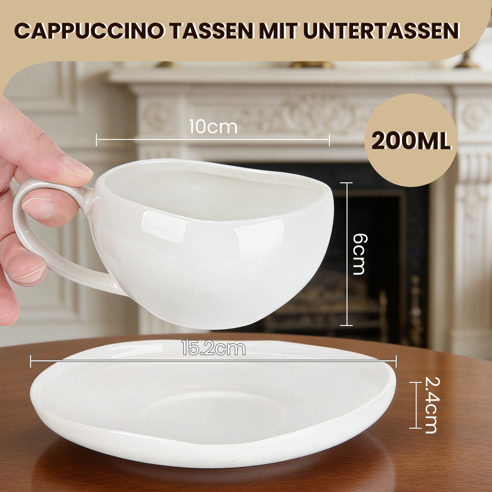 HOMELUX Tasse 12 Stück Tassen Set 200ml Kaffeetassen Cappuccinotassen Teetasse Weiß, 12-tlg., Keramik, Mokkatasse für 6 Personen mit Untertassen, Spülmaschinenfest