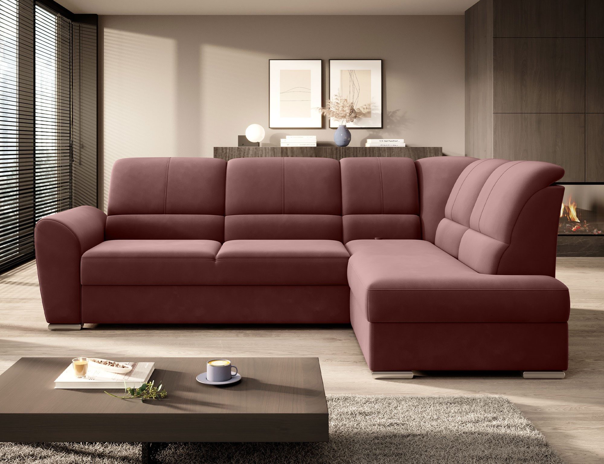MF Design Ecksofa Ecksofa mit Schlaffunktion und Bettkasten in Webstoff, true / Dolphin / false / 1