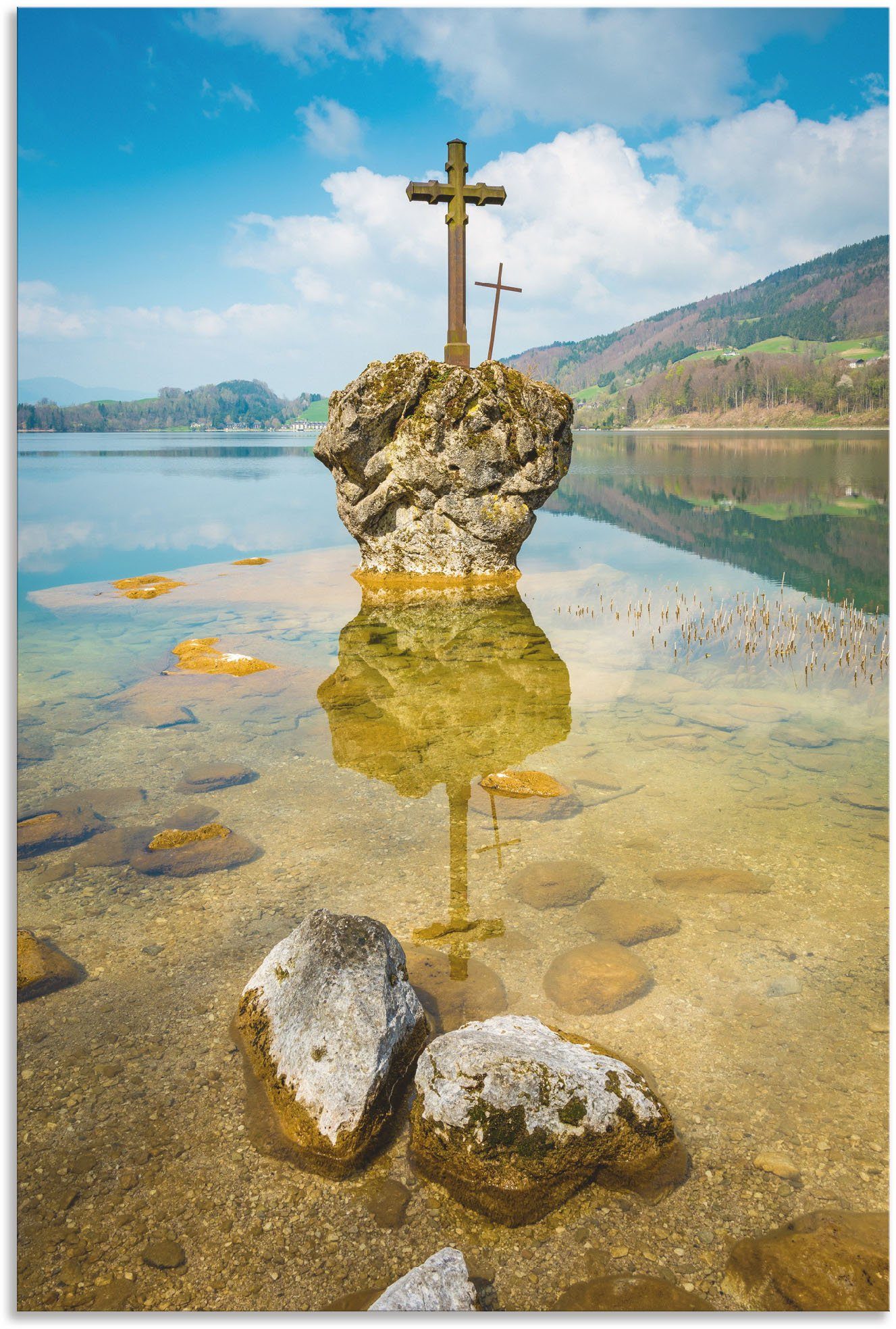 Artland Wandbild Kreuzstein im Mondsee, Seebilder (1 St), als Alubild, Leinwandbild, Wandaufkleber oder Poster in versch. Größen