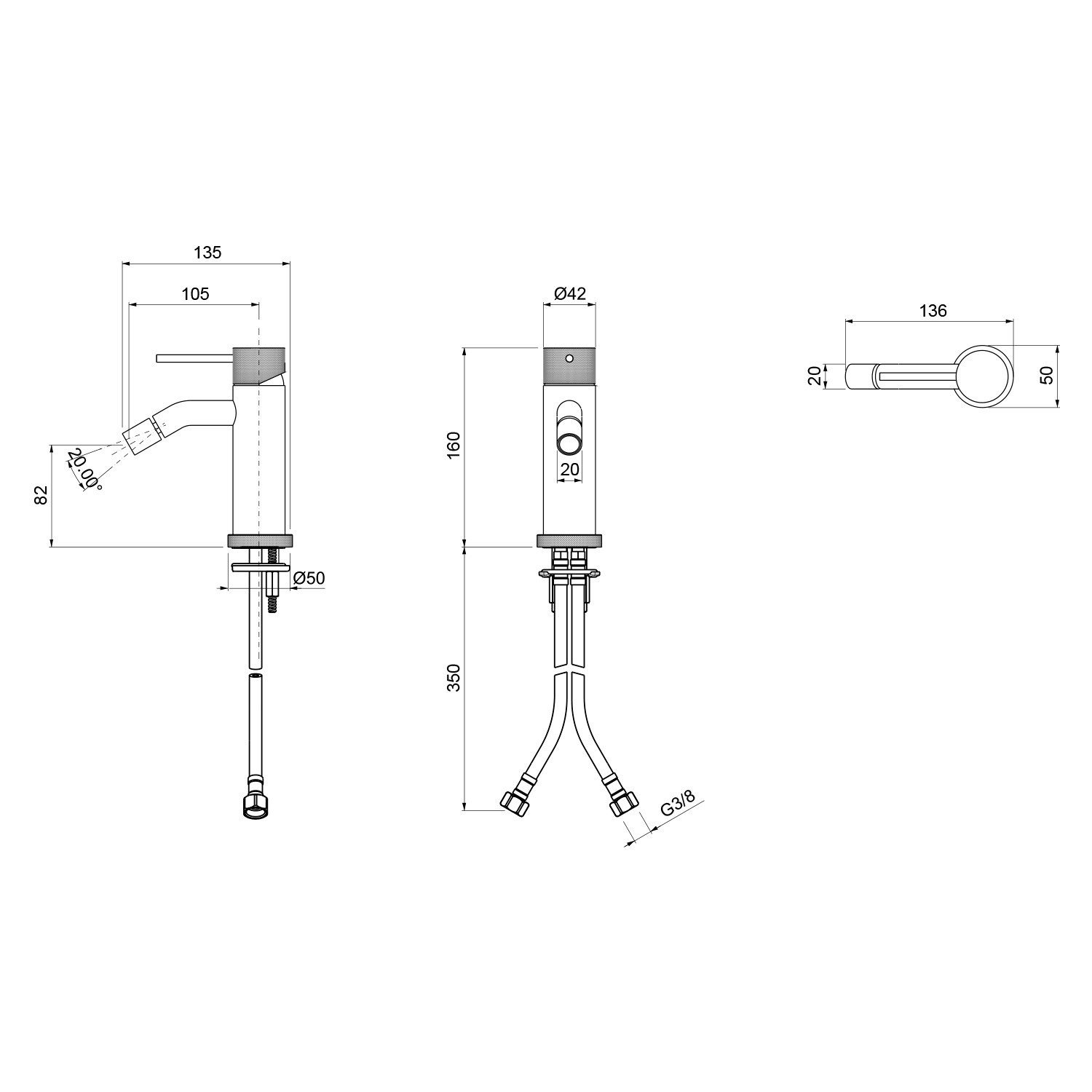 Sapho Bidetarmatur ULTRASAN Bidetarmatur, Schwarz matt/Chrom Sapho-UT003VBC-SET