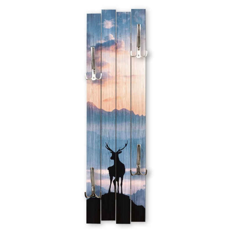 Kreative Feder Wandgarderobe Wand-Garderobe „Hirsch“ aus Holz, Shabby-Chic; ca. 100 x 30 cm; mit 4 Haken; außergewöhnlich, modern