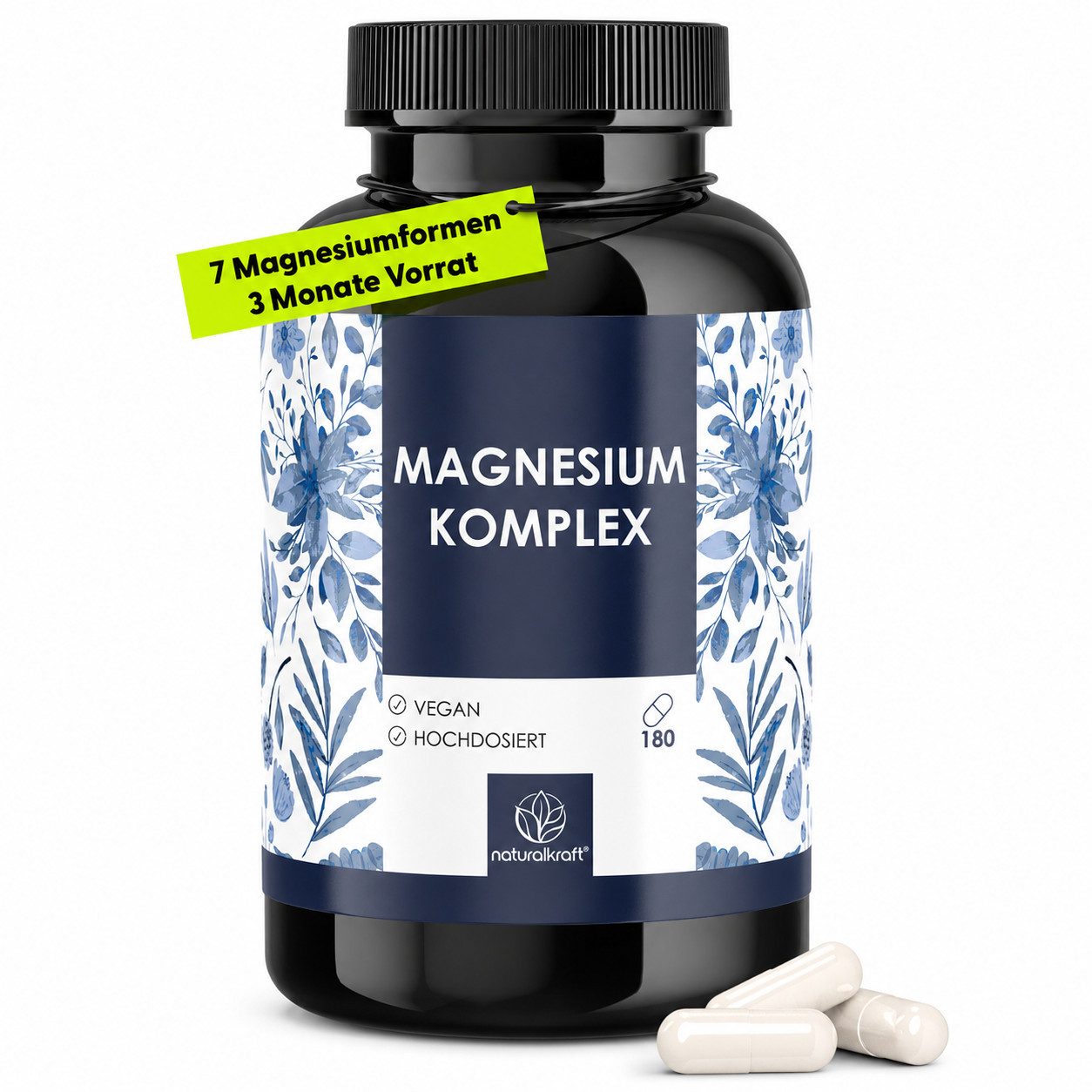 Naturalkraft Magnesium Komplex - 7 Magnesiumquellen ohne Stearat - 180 Kapseln Kapsel, 176 g