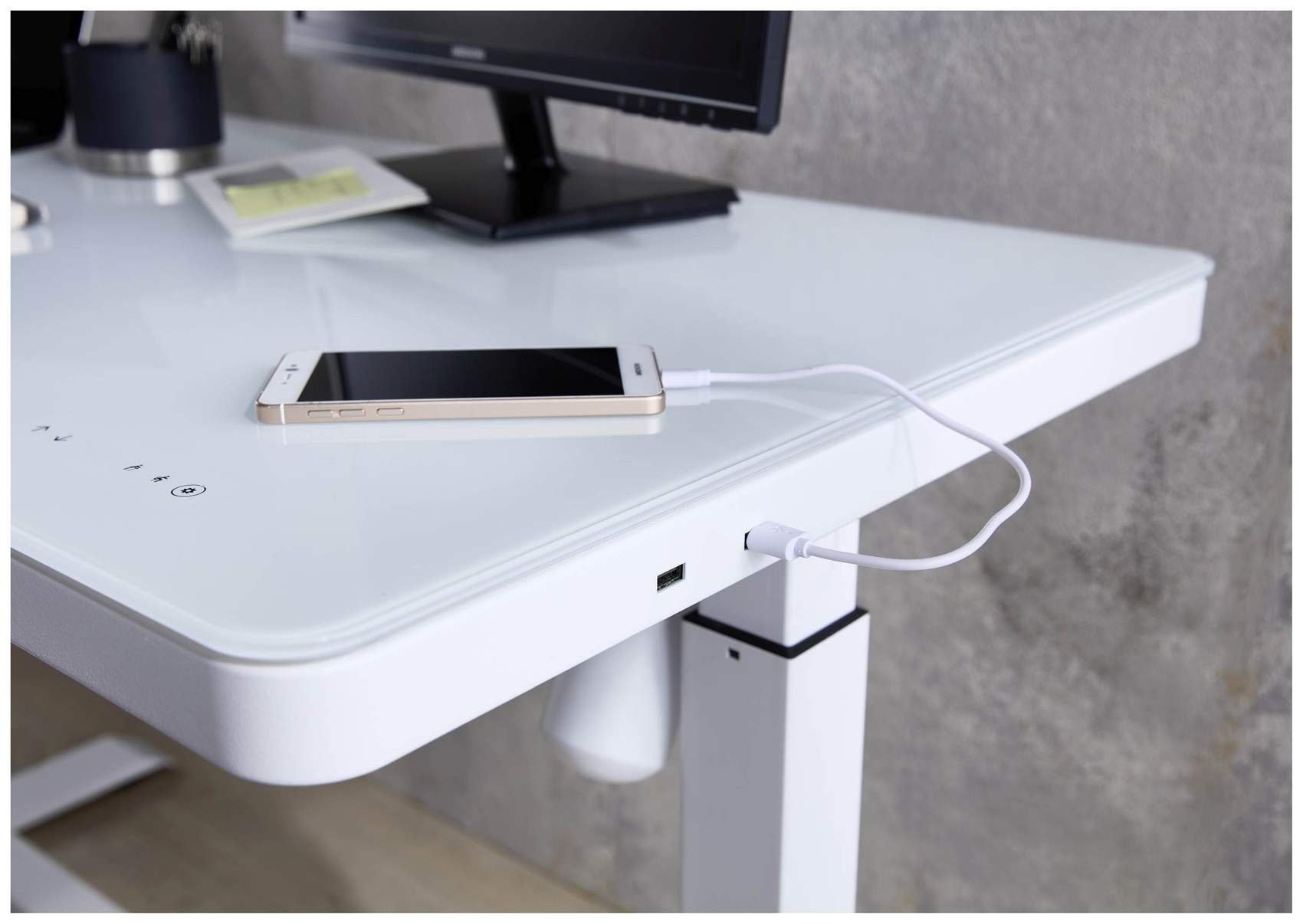 Bega Höhenverstellbarer Schreibtisch Computertisch USB LIFT4HOME weiß Consult mit elektrisch in