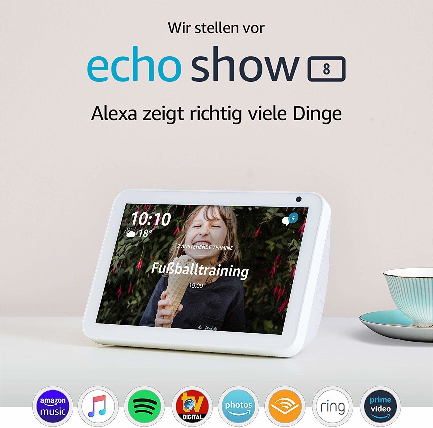Smart Sprachsteuerung Hub Streaming Show Home 8 Alexa Echo Boxen Amazon Bildschirm weiß