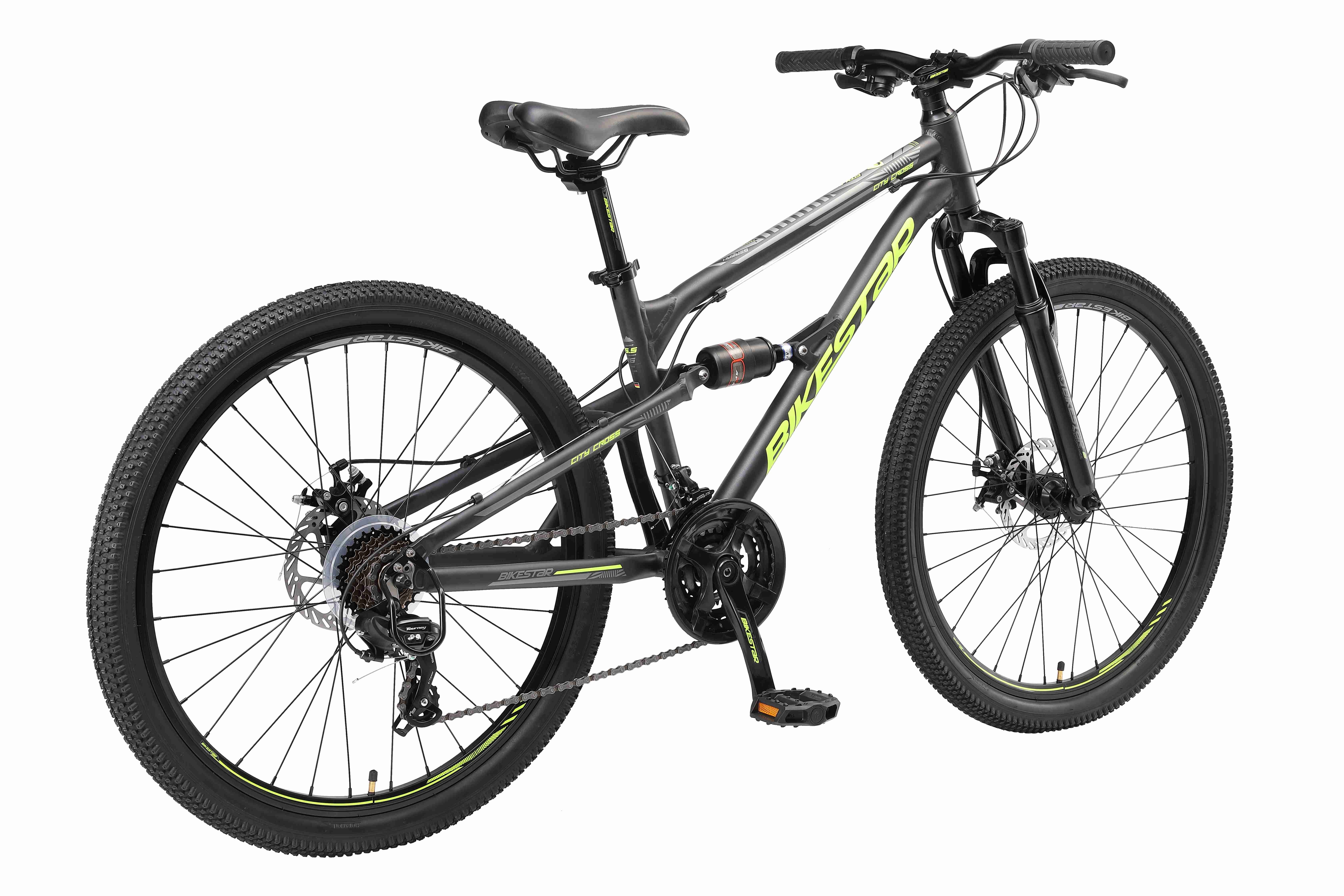 Bikestar Mountainbike 27.5 Zoll, ab 157 cm, Aluminium, Damen, Herren, 21 Gang Shimano Tourney RD-TY300 Schaltwerk, Kettenschaltung, Scheibenbremse, Rahmen 41.9 cm, Vollgefedert