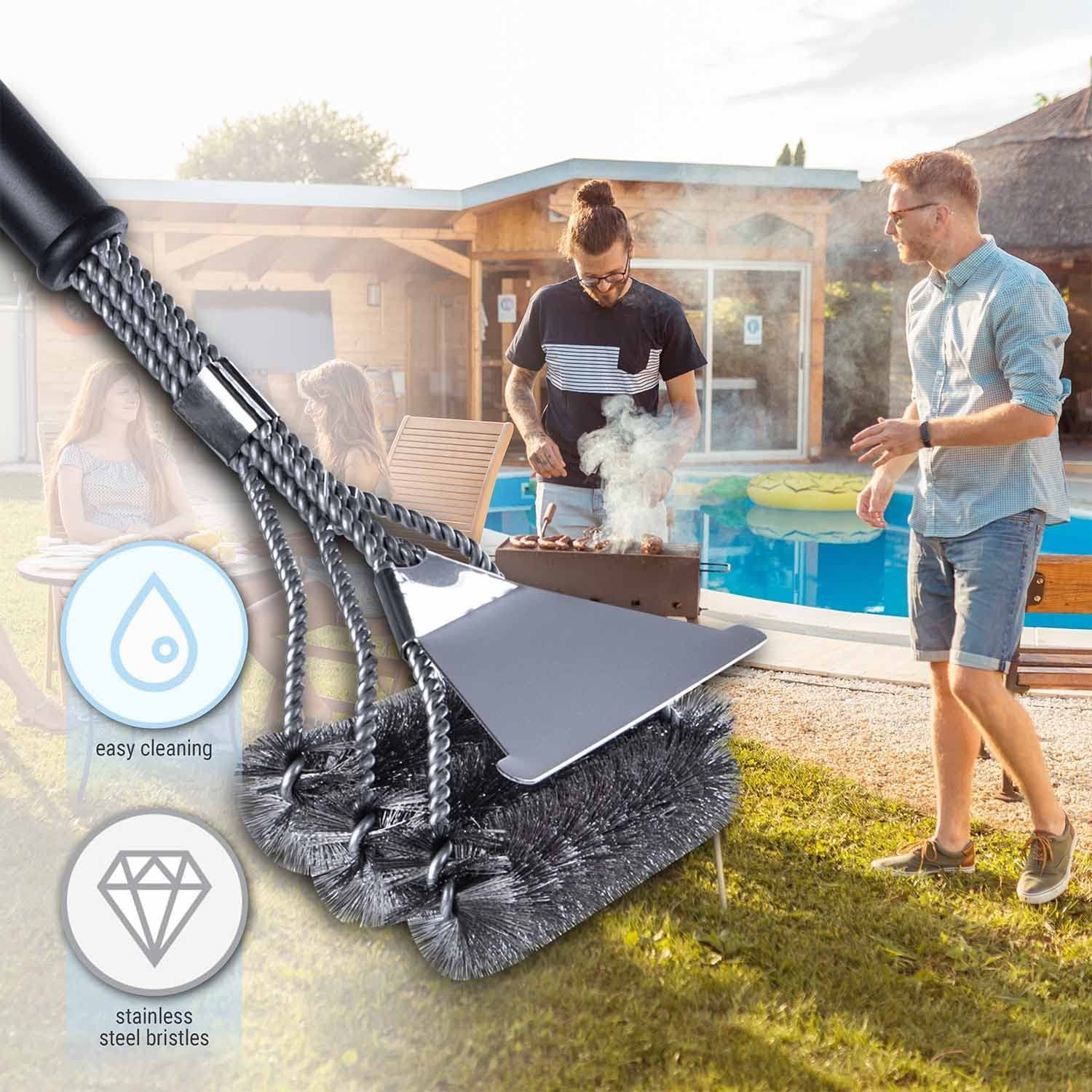 Dimono Grillbürste 360° Grillbürste aus Edelstahl – Hochwertiges BBQ Reinigungswerkzeug, Bürste, Profi, BBQ, (aus Edelstahl), mit Tasche – Bild 4 von 5