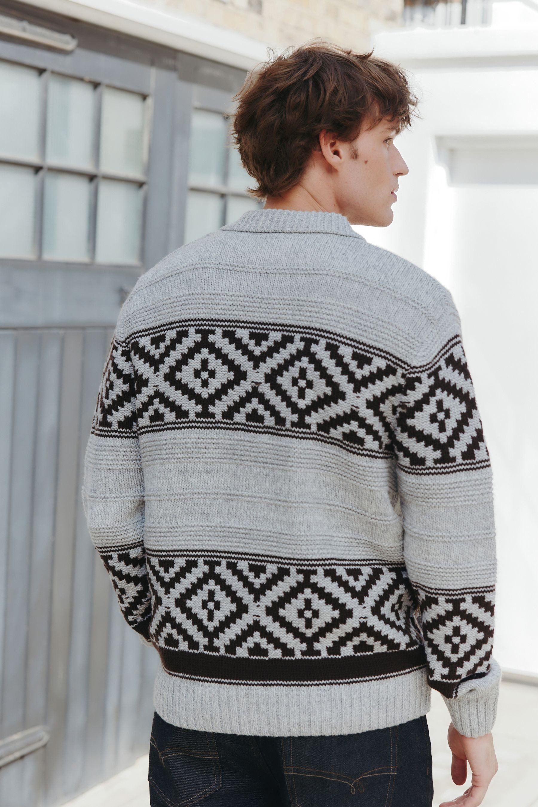 Next Strickjacke Regular Fit Strickjacke mit RV + Fairisle-Muster (1-tlg) günstig online kaufen