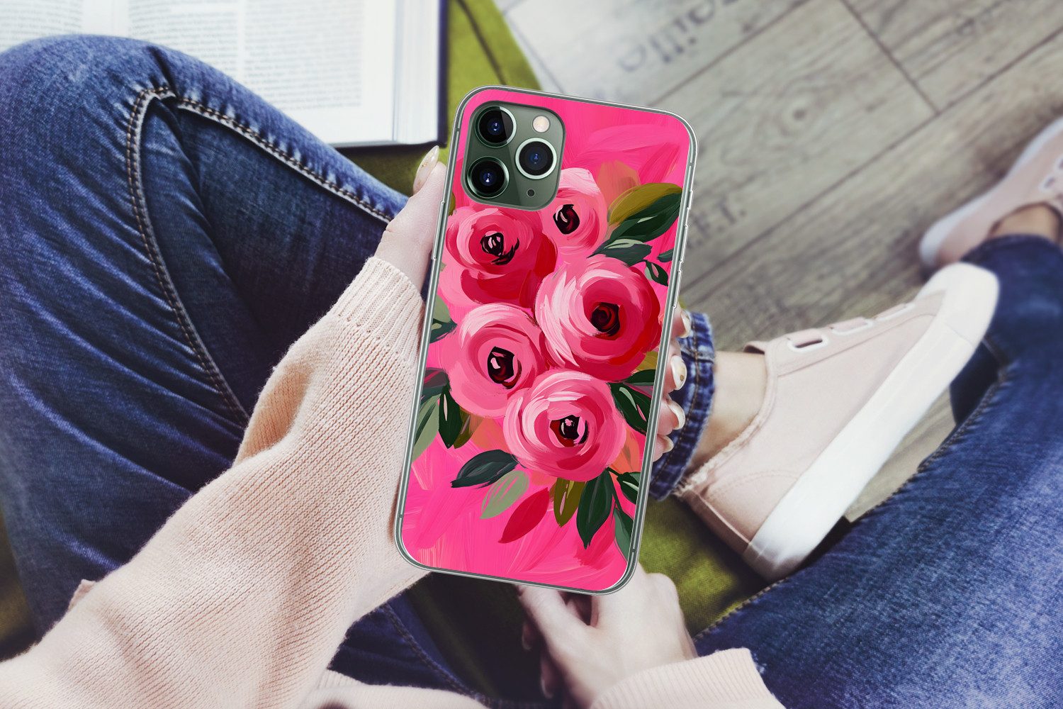 MuchoWow Handyhülle für Apple iPhone 11 Pro Blumen - Farbe - Rosa, Smartphone-Bumper, Print, Handy Schutzhülle Dünn