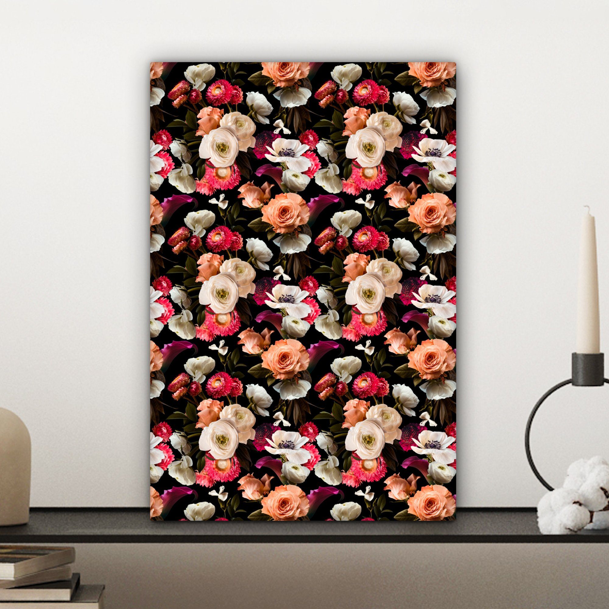 Muster Blumen Pastell, Leinwandbild OneMillionCanvasses® Gemälde, 20x30 - cm fertig St), bespannt (1 - inkl. Zackenaufhänger, Leinwandbild