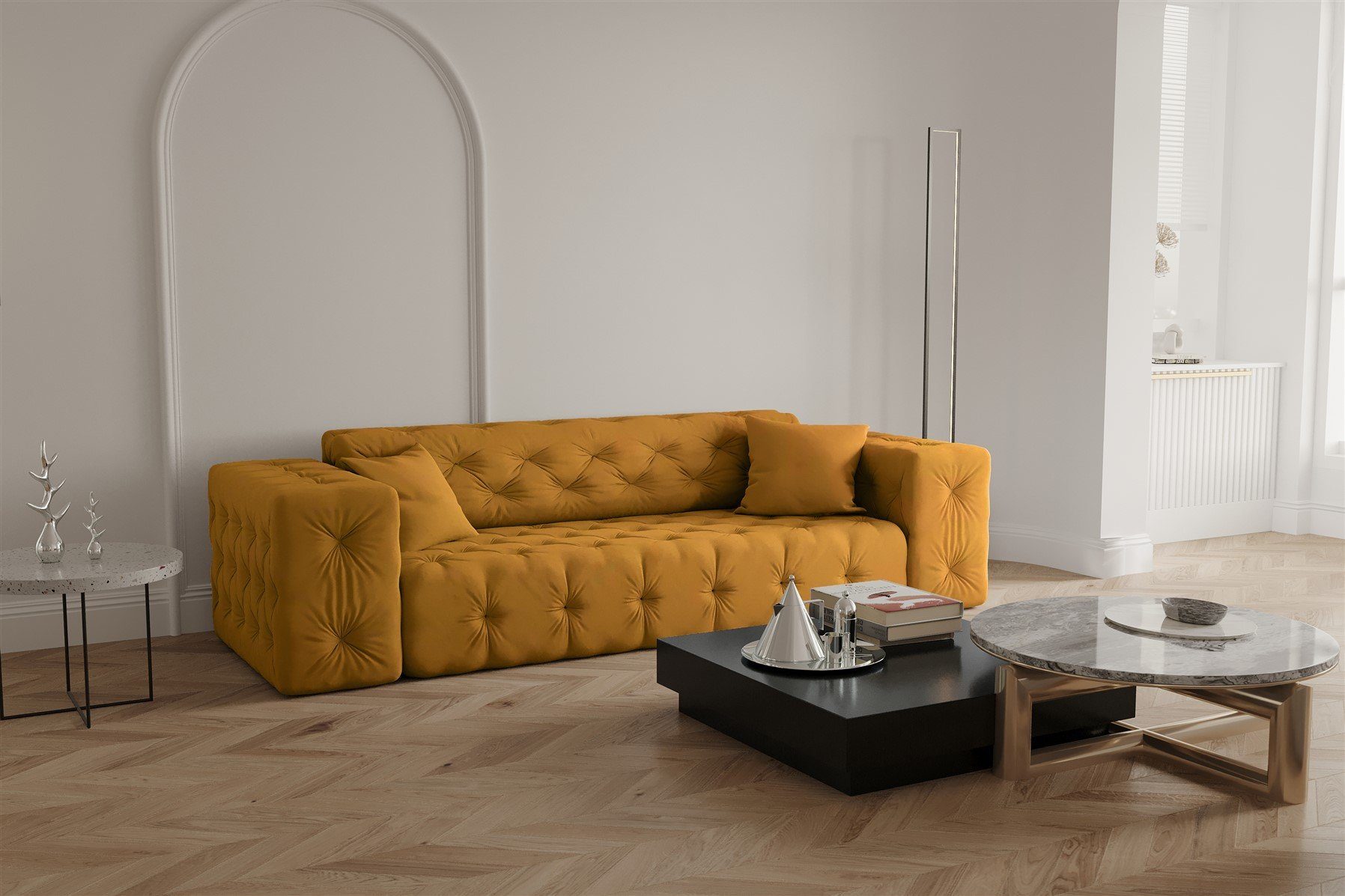 Fun Möbel Sofa Sofa Designersofa CHANTAL 3-Sitzer in Stoff Opera Velvet Gelbgold