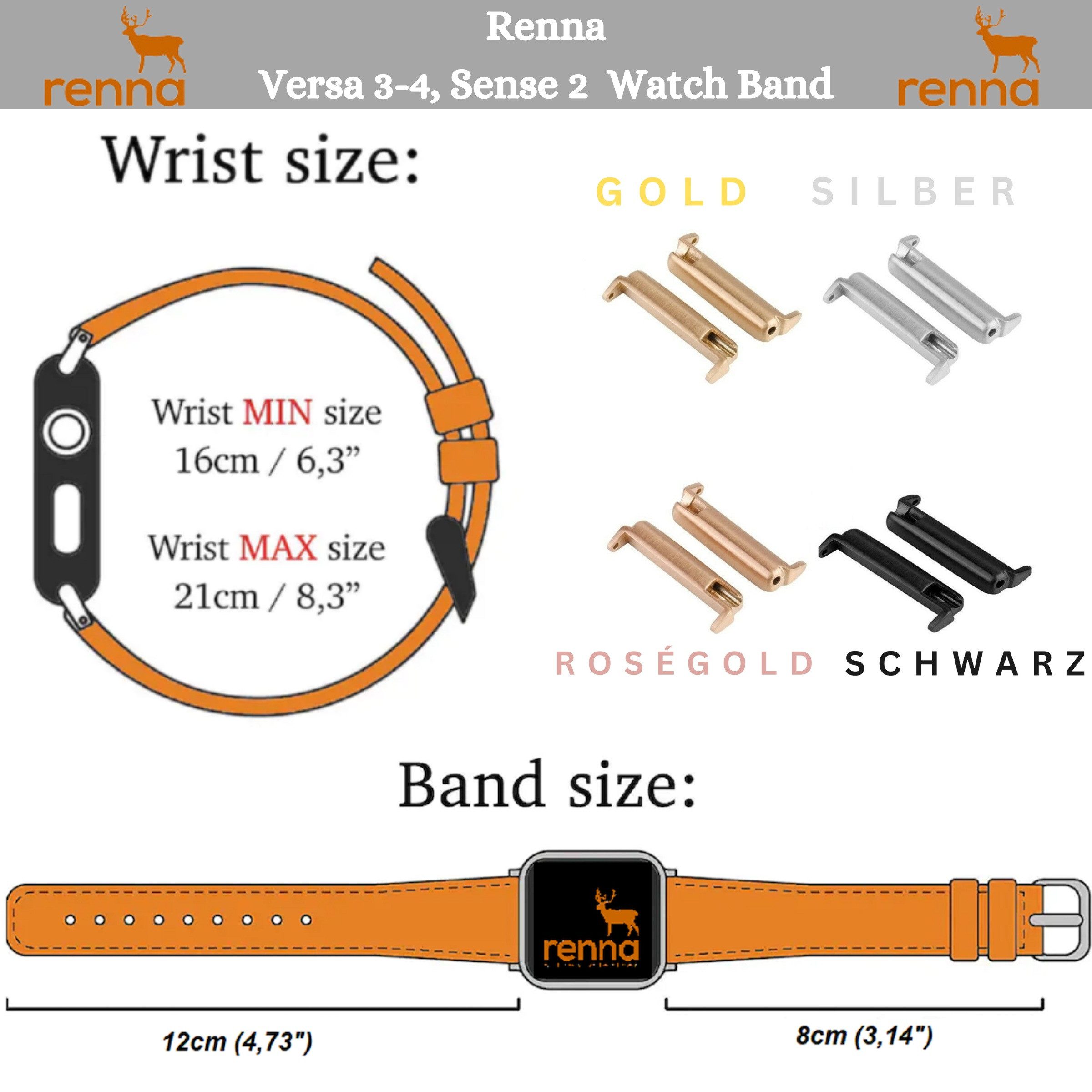 Renna Leather Smartwatch-Armband Echtleder Armband für Fitbit Versa 4 / 3 / Sense 2 / Sense