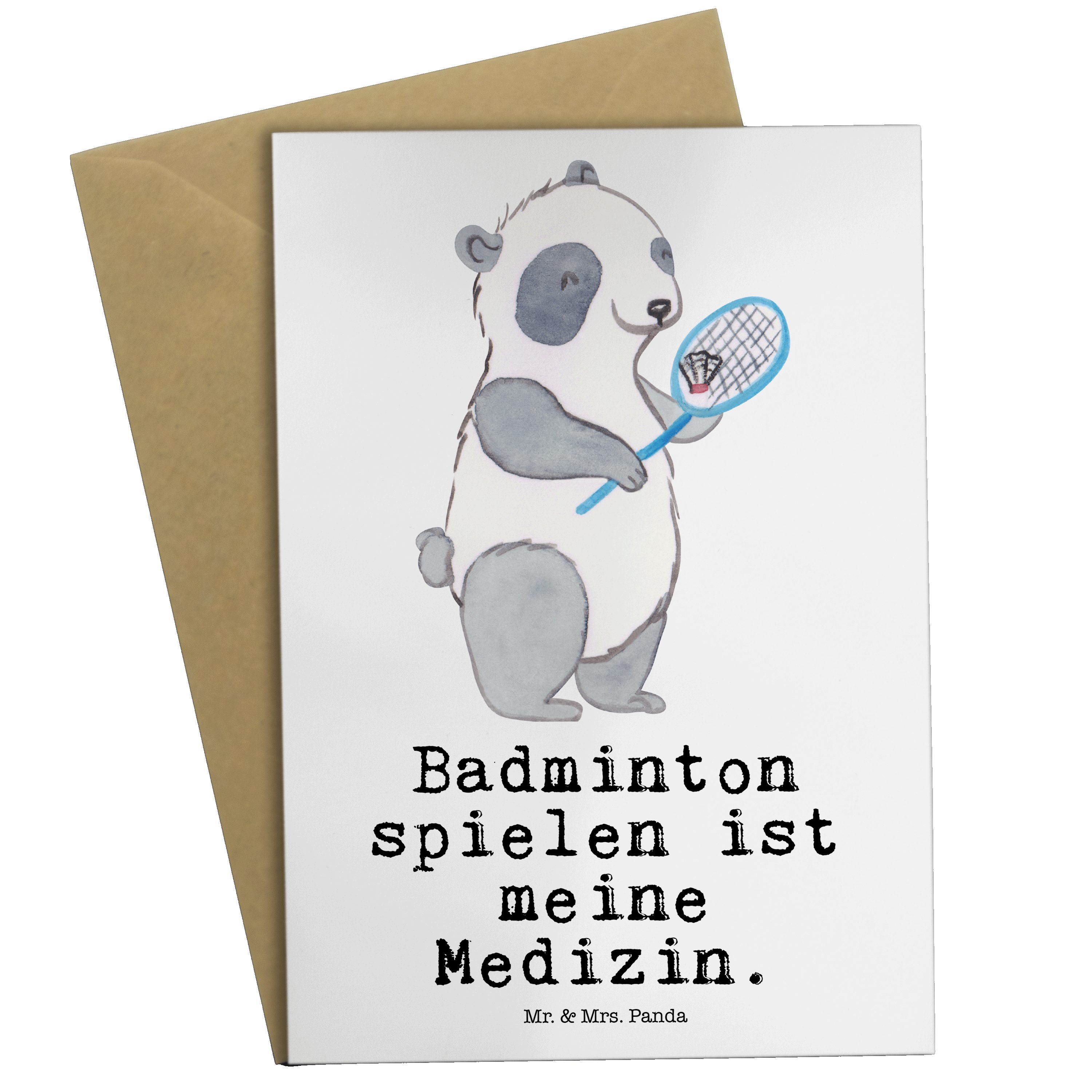 Mr. & Mrs. Panda Grußkarte Panda Badminton Medizin - Weiß - Geschenk, Badminton spielen, Schenk