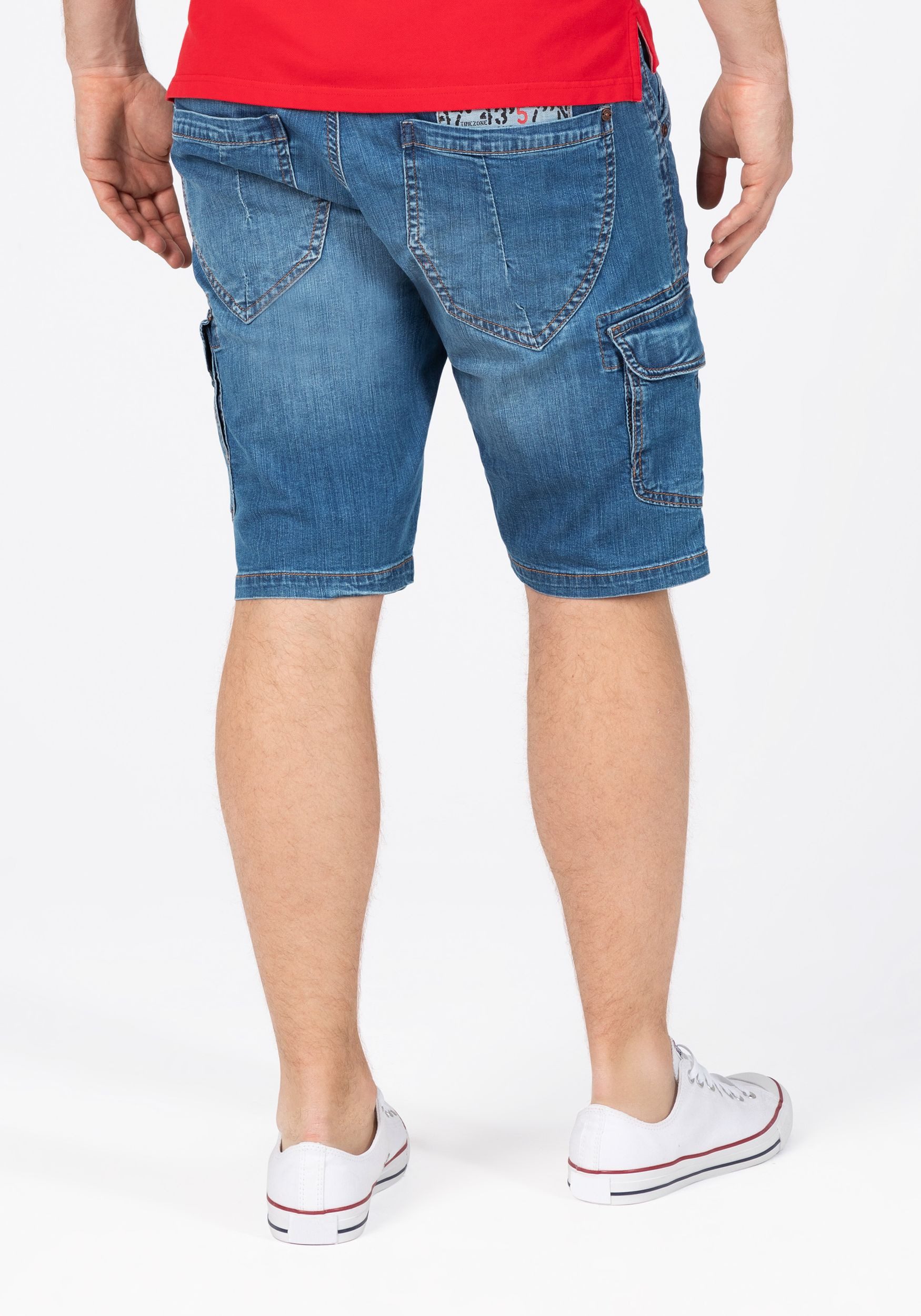 TIMEZONE Jeansshorts Cargo mit Reißverschlussdetails und Denim Style für Herren (1-tlg) Baumwolle Regular Fit unifarben atmungsaktiv Reißverschluss