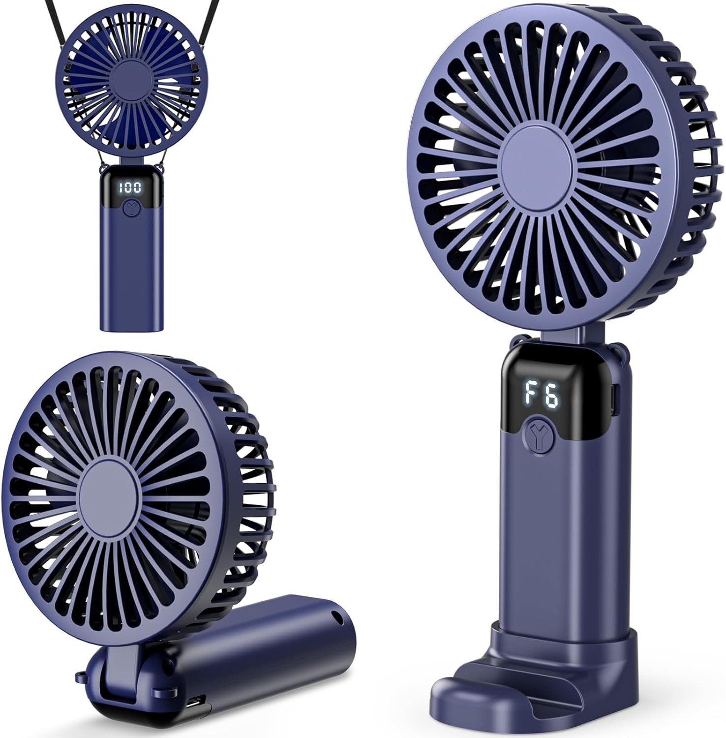 skelo Handventilator Kleiner faltbarer tragbarer USB-Handventilator mit 6 Stufen, 2400 mAh, Tischventilator mit LED-Anzeige für Zuhause, Büro, Reisen und Outdoor