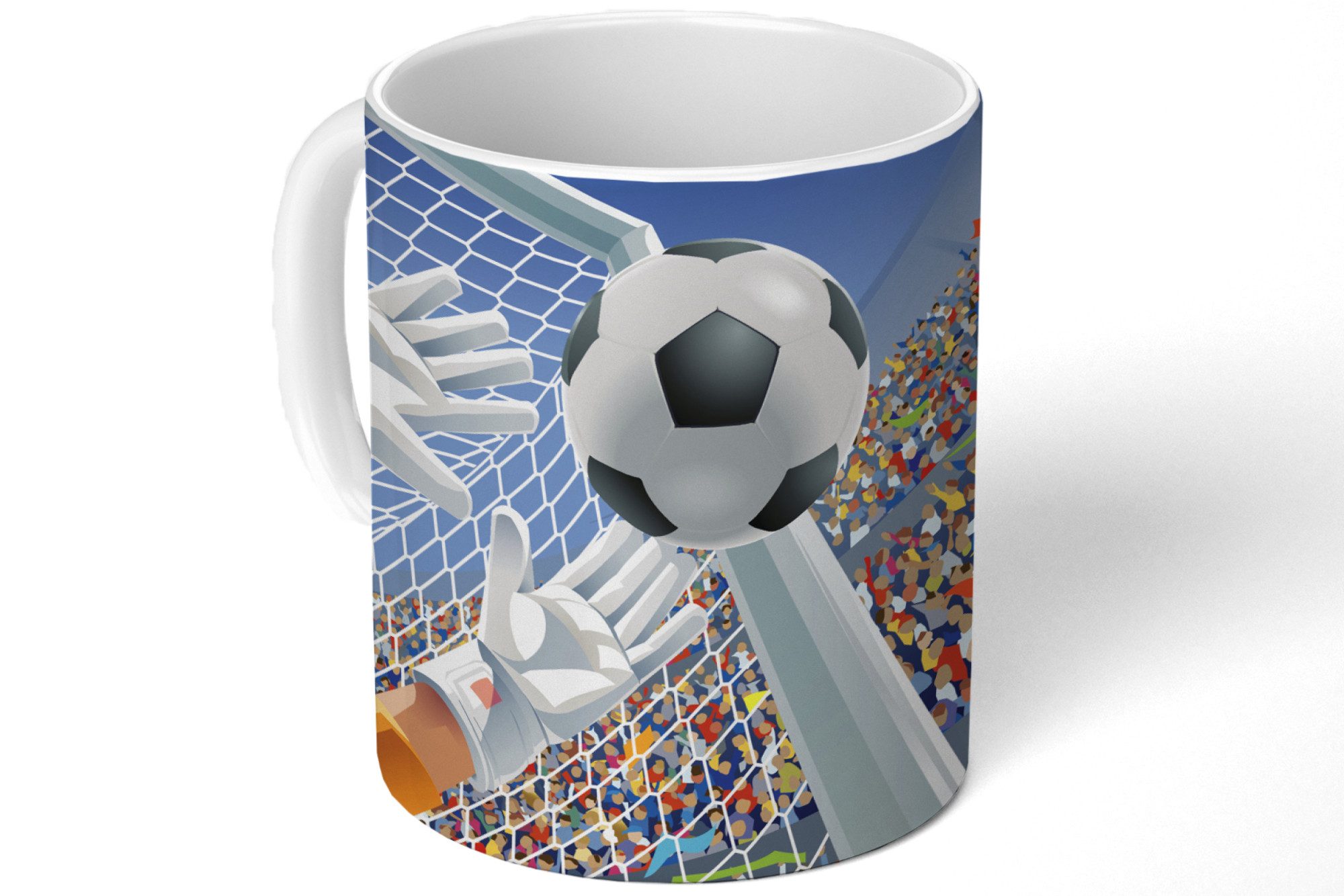 MuchoWow Tasse Eine Illustration eines Torwarts, der den Fußball stoppt - Junge - Mäd, 1-tlg., Keramik, Kaffeetassen, Teetasse, Becher, Kaffeebecher, Geschenk