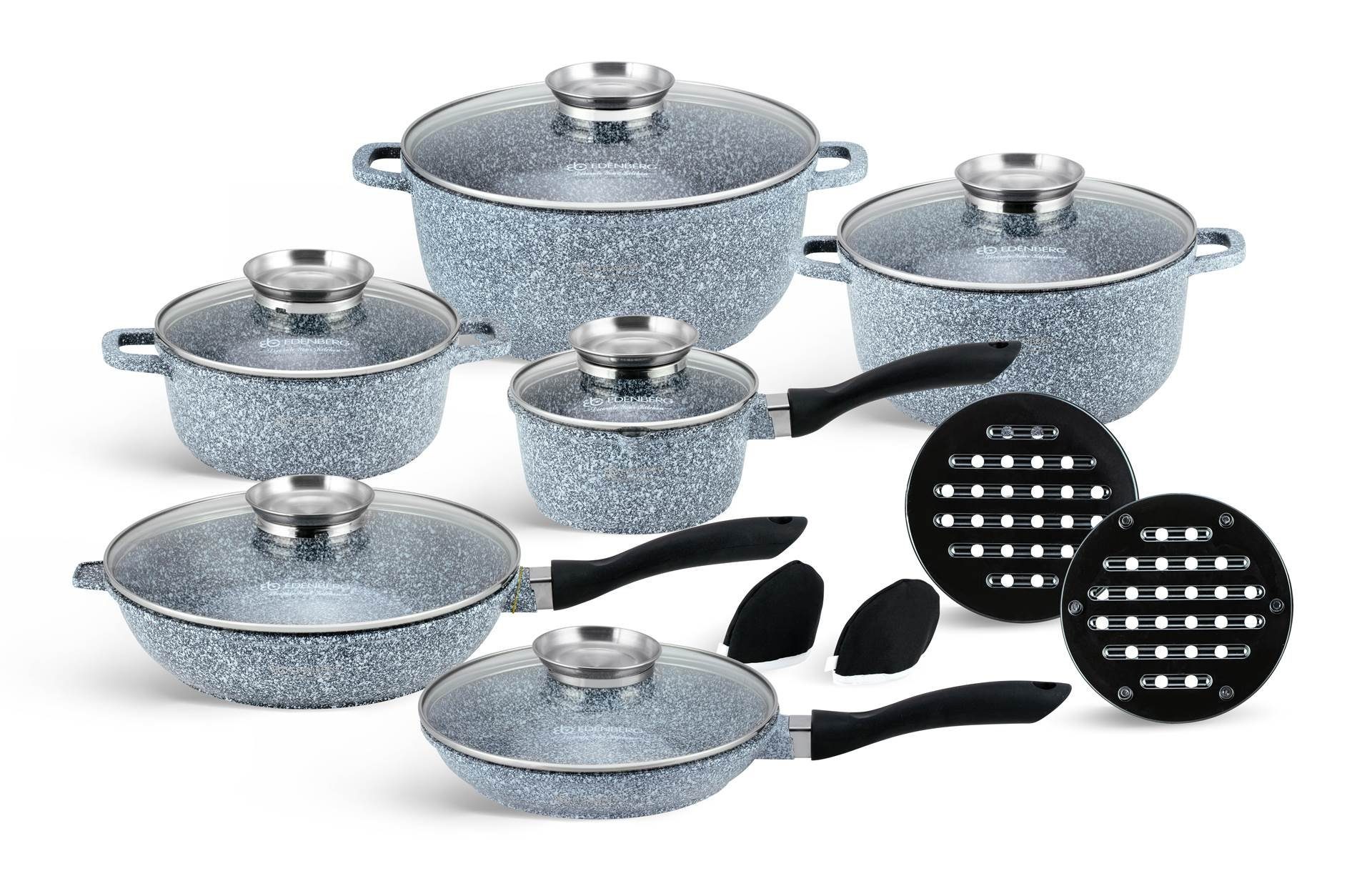 Edenberg Topf-Set Topfset Kochtopf Kasserolle 2 Pfannen GLASDECKEL KERAMIK INDUKTION, Aluminium, Keramik (14-tlg., Zeitloses Design des Topfsets. Eine ideale Geschenkidee). € 179,99, (€ 179,99 pro 1 Stk).