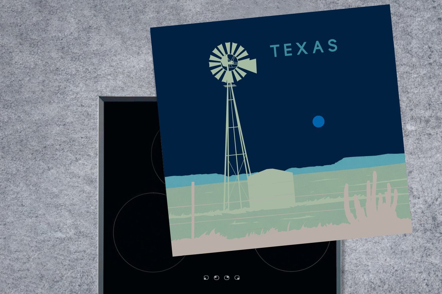 MuchoWow 78x78 Amerika cm, Ceranfeldabdeckung, küche - Vinyl, tlg), Illustration Texas - - für USA, - Arbeitsplatte Windmühle Herdblende-/Abdeckplatte (1