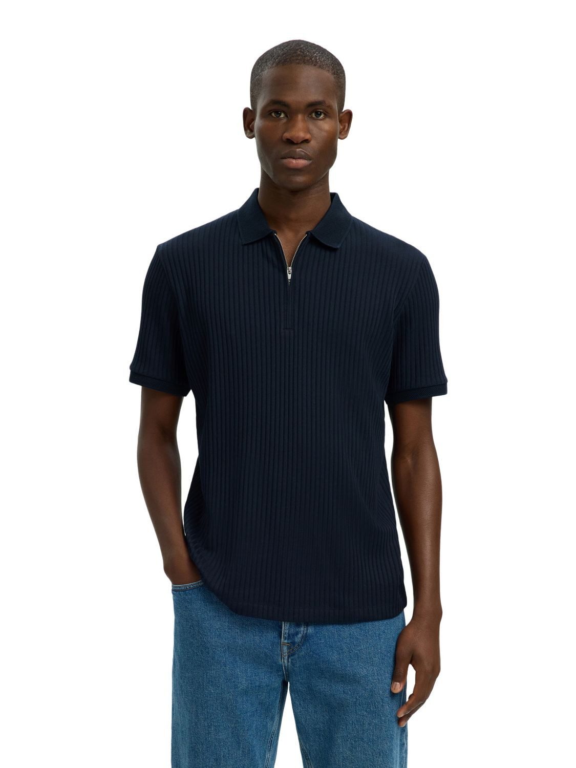 SELECTED HOMME Poloshirt SLMFAVE STRUCTURE SS POLO (1-tlg) aus Baumwollmix