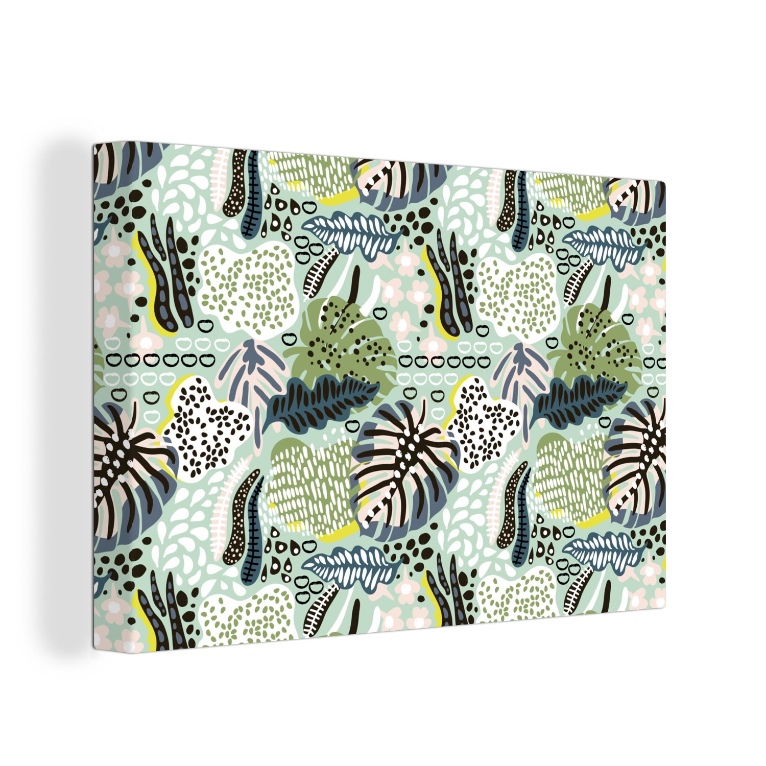 OneMillionCanvasses® Leinwandbild Pflanzen - Formen - Dschungel - Muster, (1 St), Wandbild Leinwandbilder, Aufhängefertig, Wanddeko, 30x20 cm