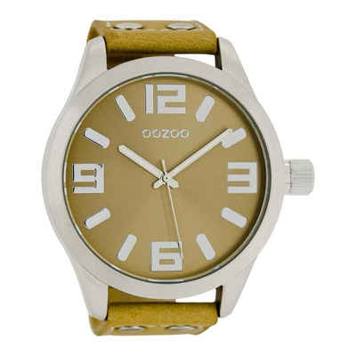 OOZOO Quarzuhr Basic XXL Herrenuhr C1005 Beige Lederband 50 mm