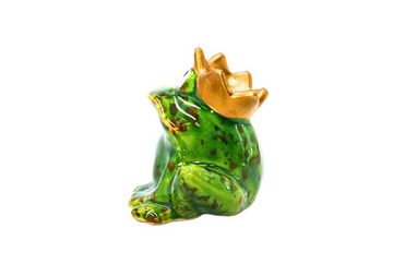 Dekohelden24 Gartenfigur Lustiger Deko-Frosch mit goldener Krone/ Froschkönig, aus Keramik, in