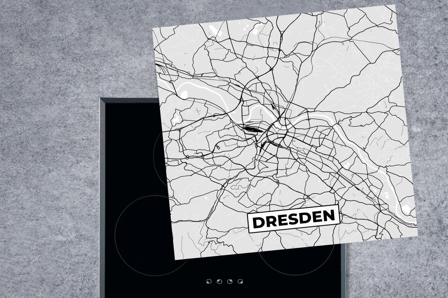 Stadtplan - - tlg), Arbeitsplatte 78x78 cm, Deutschland, Ceranfeldabdeckung, küche Vinyl, Dresden - Karte für Herdblende-/Abdeckplatte MuchoWow (1