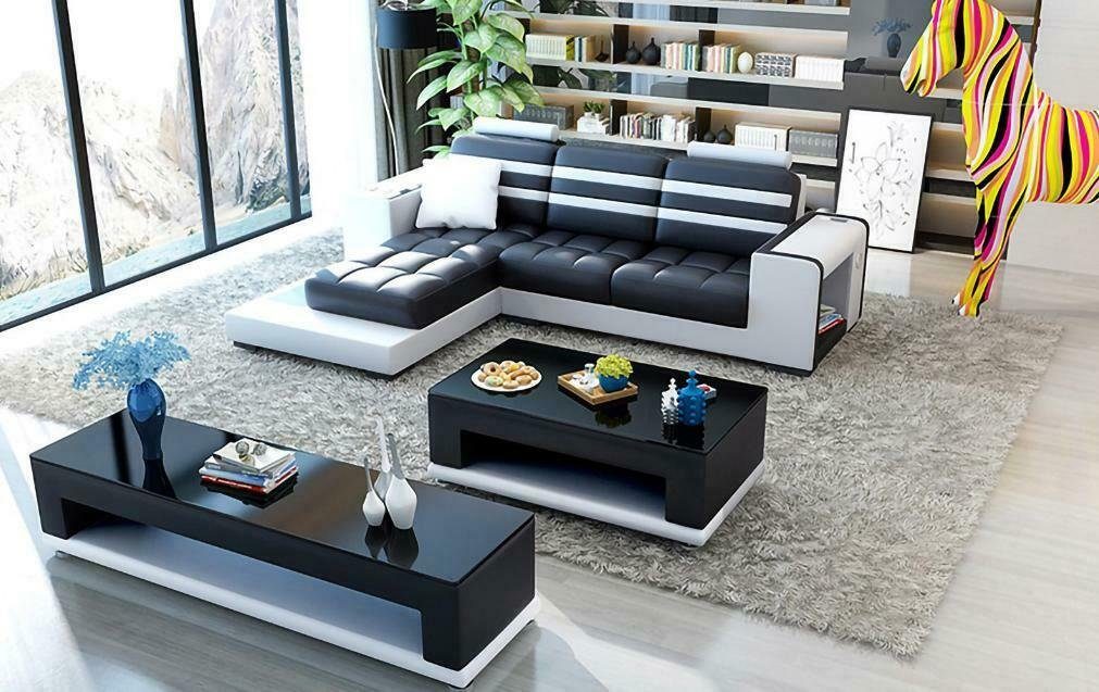 JVmoebel Ecksofa Ecksofa Polster Garnitur Wohnlandschaft L Form Designer Sofa Couch, Made in Europe Schwarz