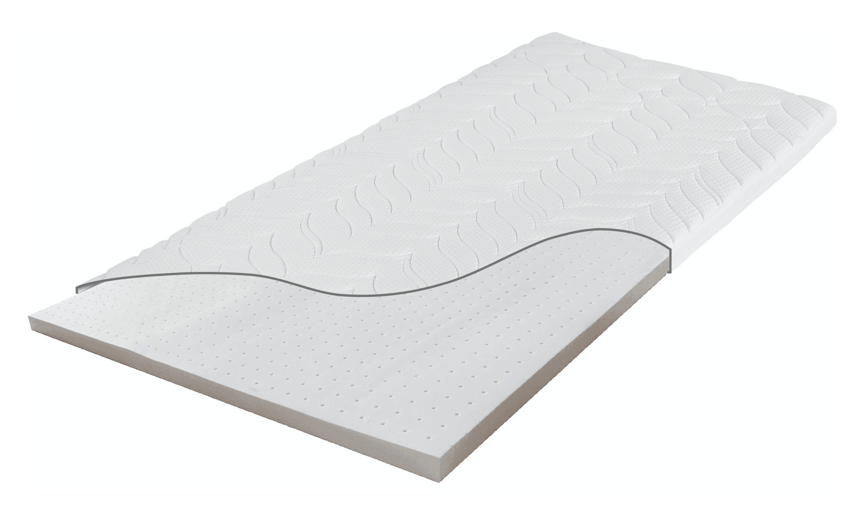 Topper Latex Цилиндр für Matratzen und Boxspringbetten, Meos, 6 cm hoch, Latex, 90x200 cm, Druckentlastende Eigenschaften, 4-seitiger Reißverschluss sorgt für abnehmbaren und waschbaren Bezug, Besonders atmungsaktiv durch Klimaband, Spanngummis gegen ein Verrutschen des Цилиндрs, Schadstoffgeprüfte Materialien