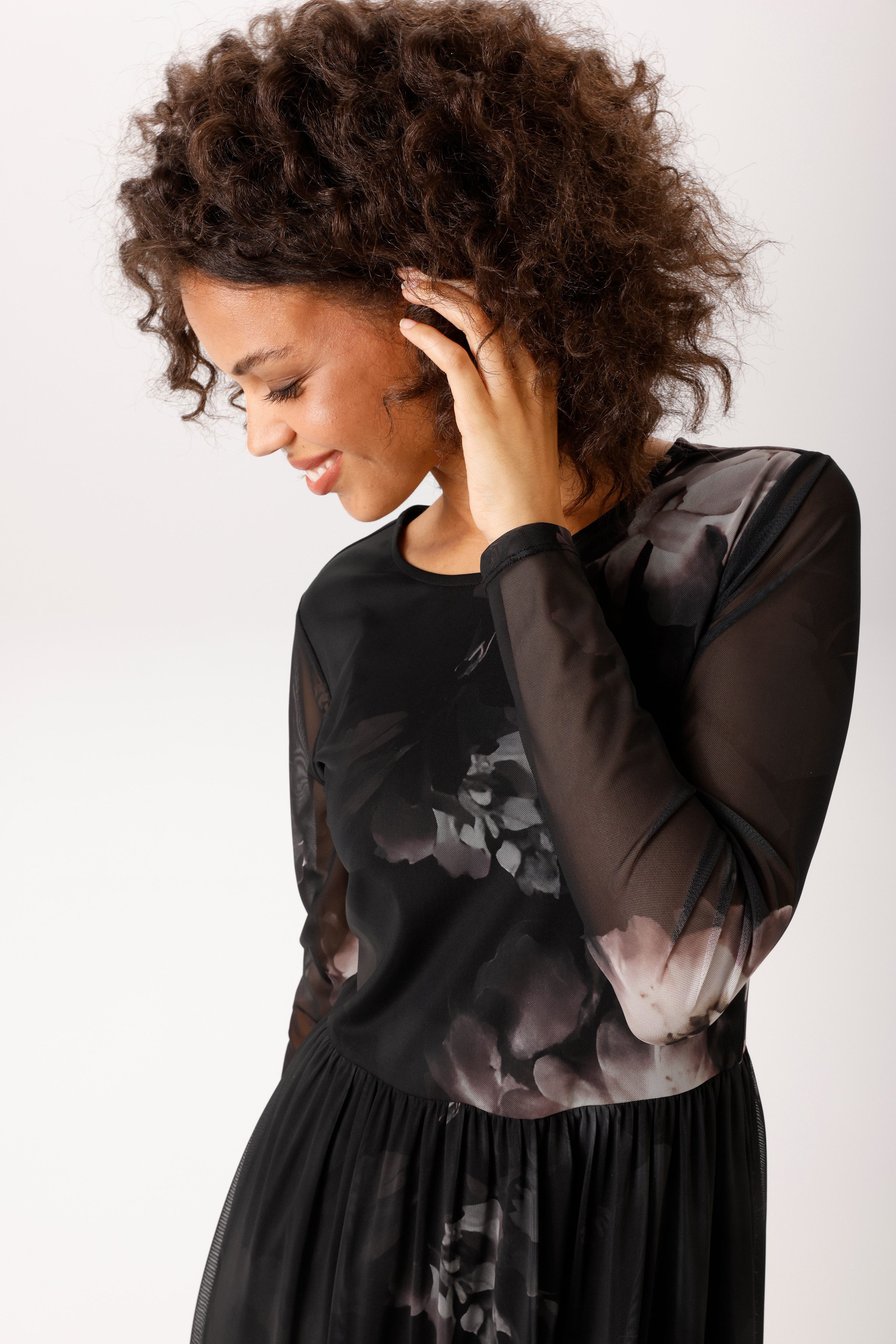 Aniston CASUAL Midikleid mit großflächigen Batik-Blüten bedruckt - NEUE KOLLEKTION