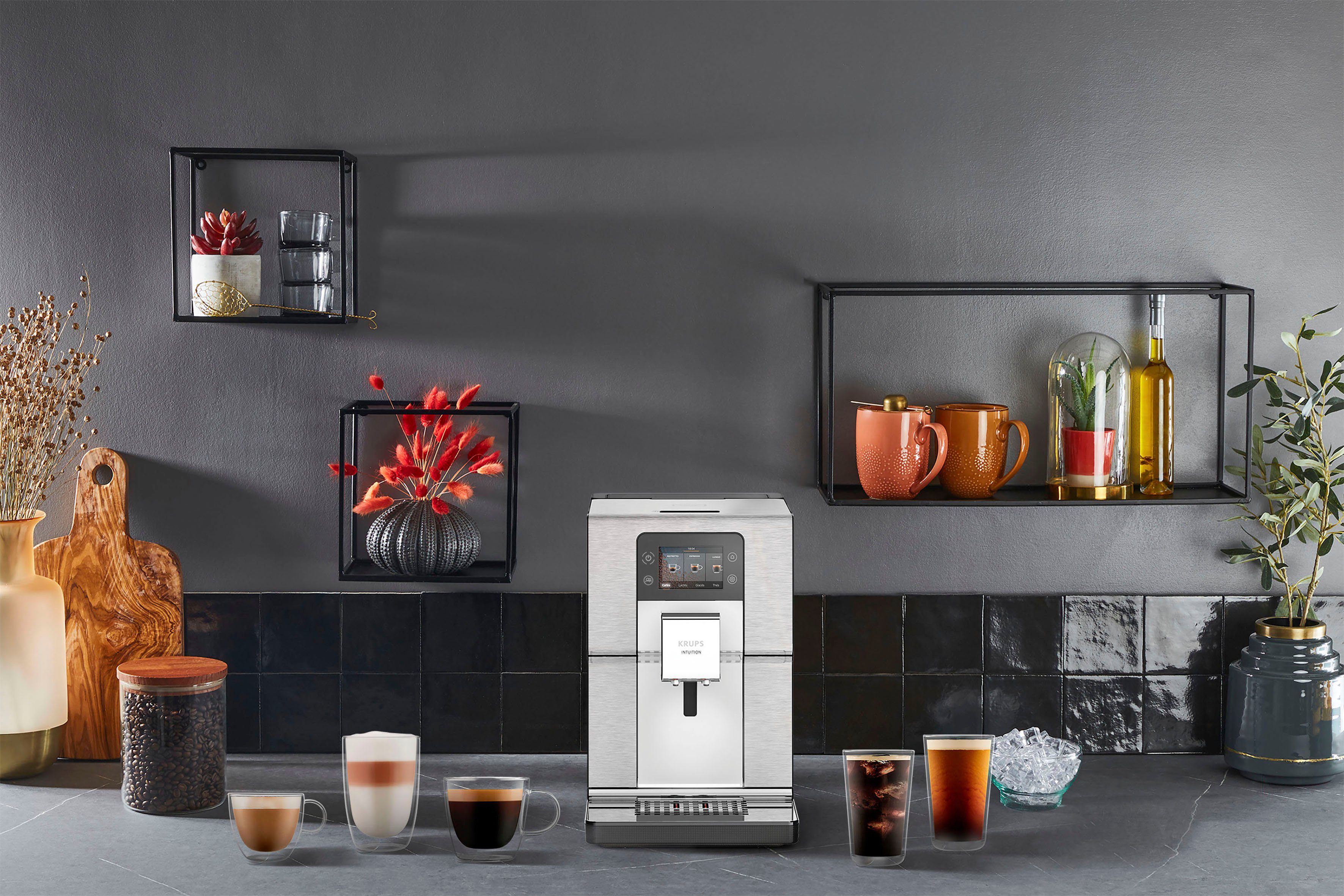 Krups geräuscharm, und Kaffeevollautomat Experience+, Farb-Touchscreen Heiß- Kaltgetränke-Spezialitäten, 21 EA877D Intuition