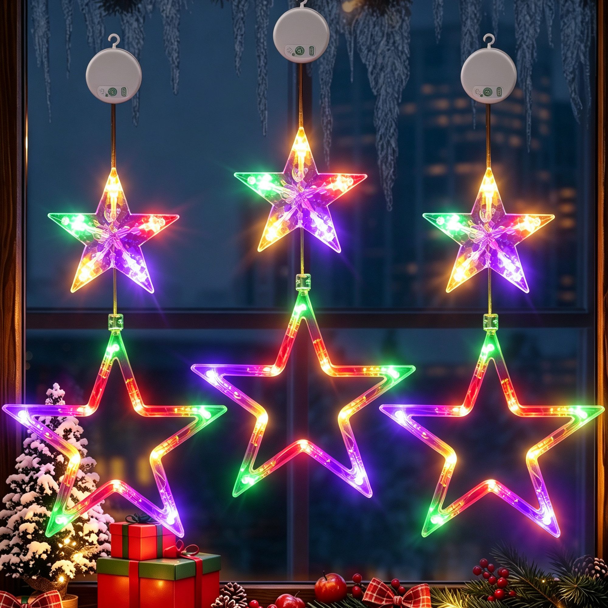 skelo LED Stern LED Weihnachtsstern Fensterlicht Wiederaufladbar, 3 Set, Weihnachtsbeleuchtung, LED fest integriert, RGB, LED Weihnachtsdeko Fenster mit Timer, RGB Lichterkette Sterne