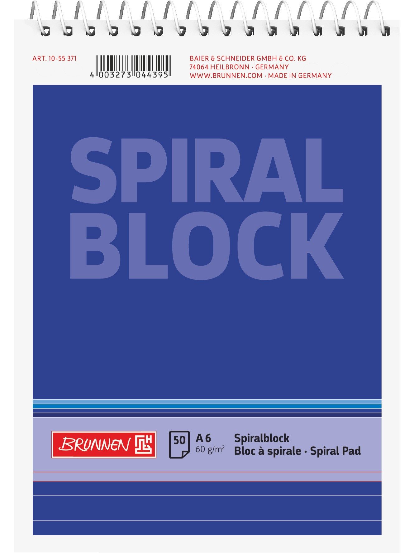Baier & Schneider Notizblock Spiralnotizblock A6 liniert 50 Blatt blau
