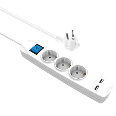 ARLI Steckdosenleiste 3 fach mit 2 USB Ladebuchsen Mehrfachstecker Steckdosenleiste (USB, Schutzkontaktstecker, Kindersicherung, Kabellänge 5 m)
