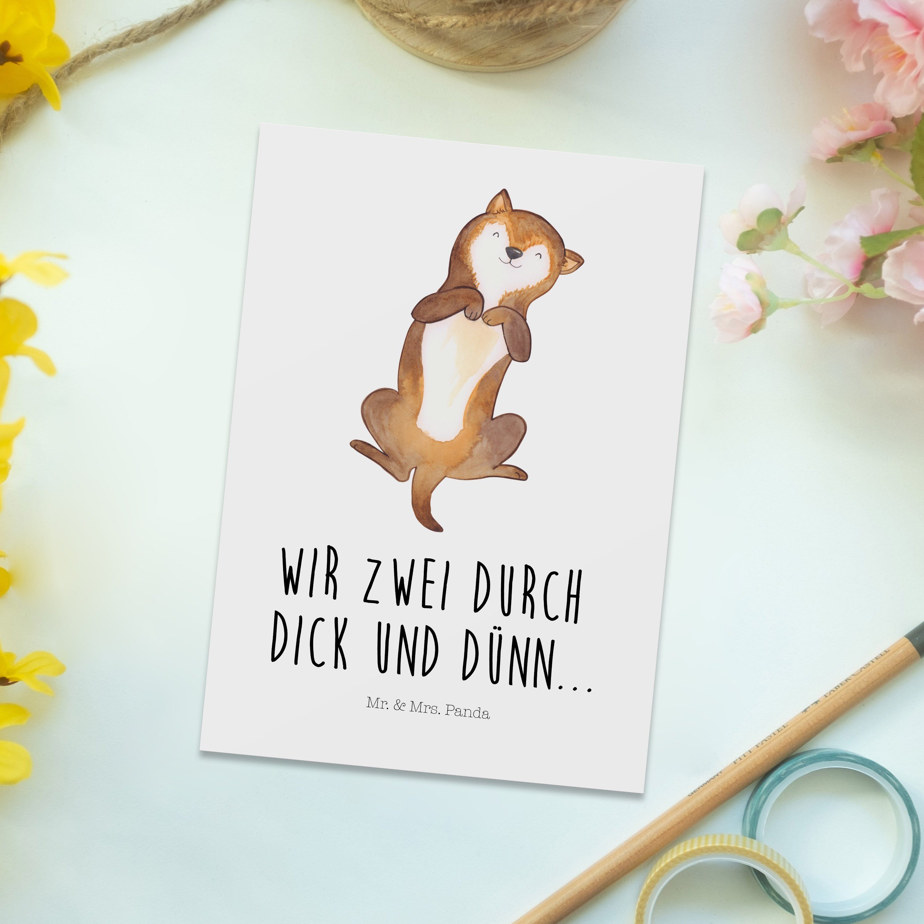 Bauchkraulen - Hundewelpe, Panda Mr. Danke Hundebesitzer, Hund Postkarte - & Geschenk, Mrs. Weiß