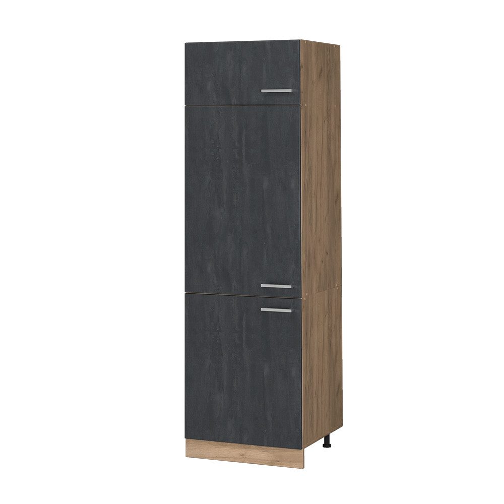 Vicco Kühlumbauschrank R-Line, Schwarz Beton/Goldkraft Eiche, günstig online kaufen