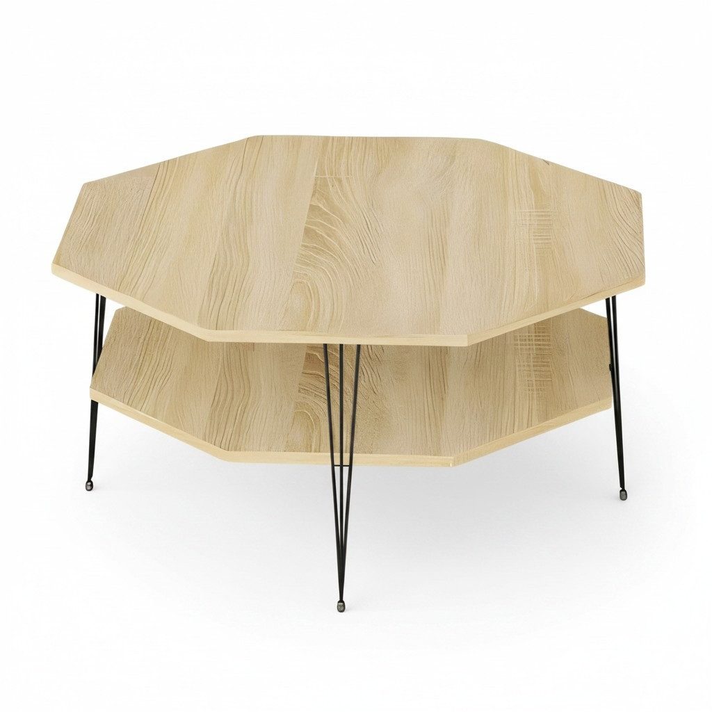 Xlmoebel Couchtisch XLMOEBEL achteckiger Holz-Couchtisch in hellem Braun (Packung, Achteckiger Couchtisch), Made in Europa