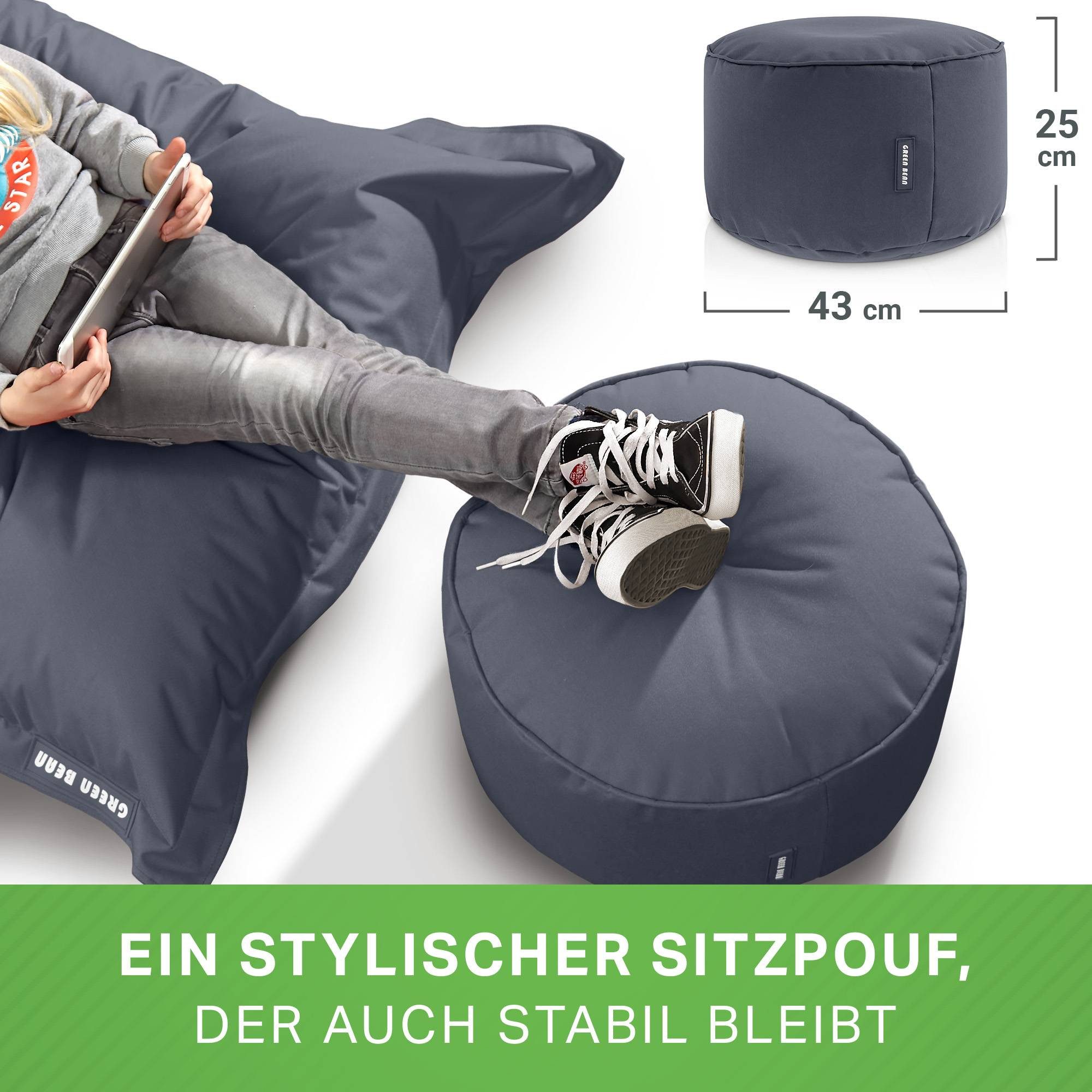 Green Bean Pouf Sitzsack-Hocker Pouf Stay 45x25cm (Sitzsack-Hocker 45x25cm mit EPS-Perlen Füllung -, Fußhocker Fußkissen Sitz-Pouf für Sitzsäcke), die ideale Er – Bild 4 von 5