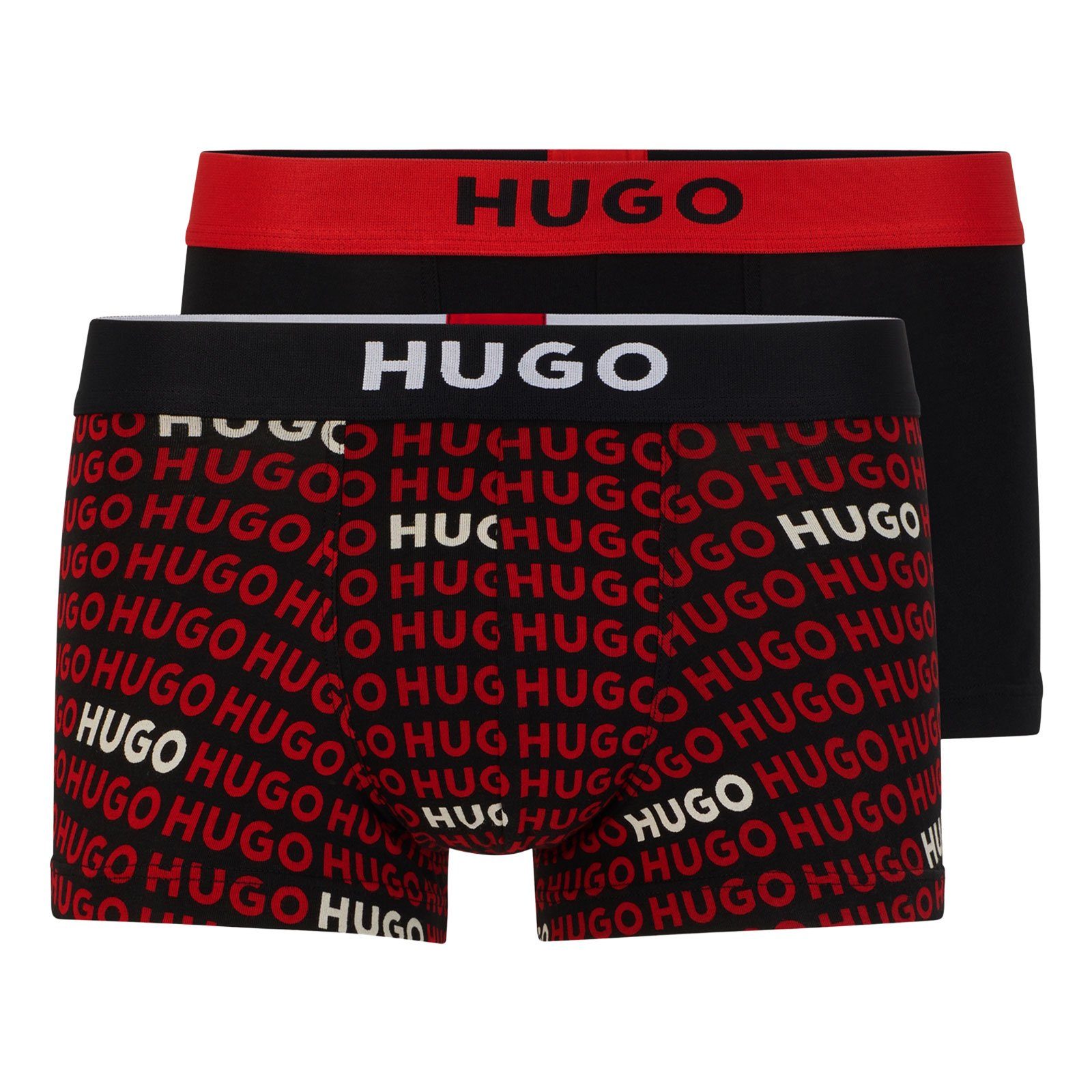 HUGO Trunk Trunk Brother Pack (2-St., 2er Set) mit plakativem Logo am Webgummibund 649 black / black-red print