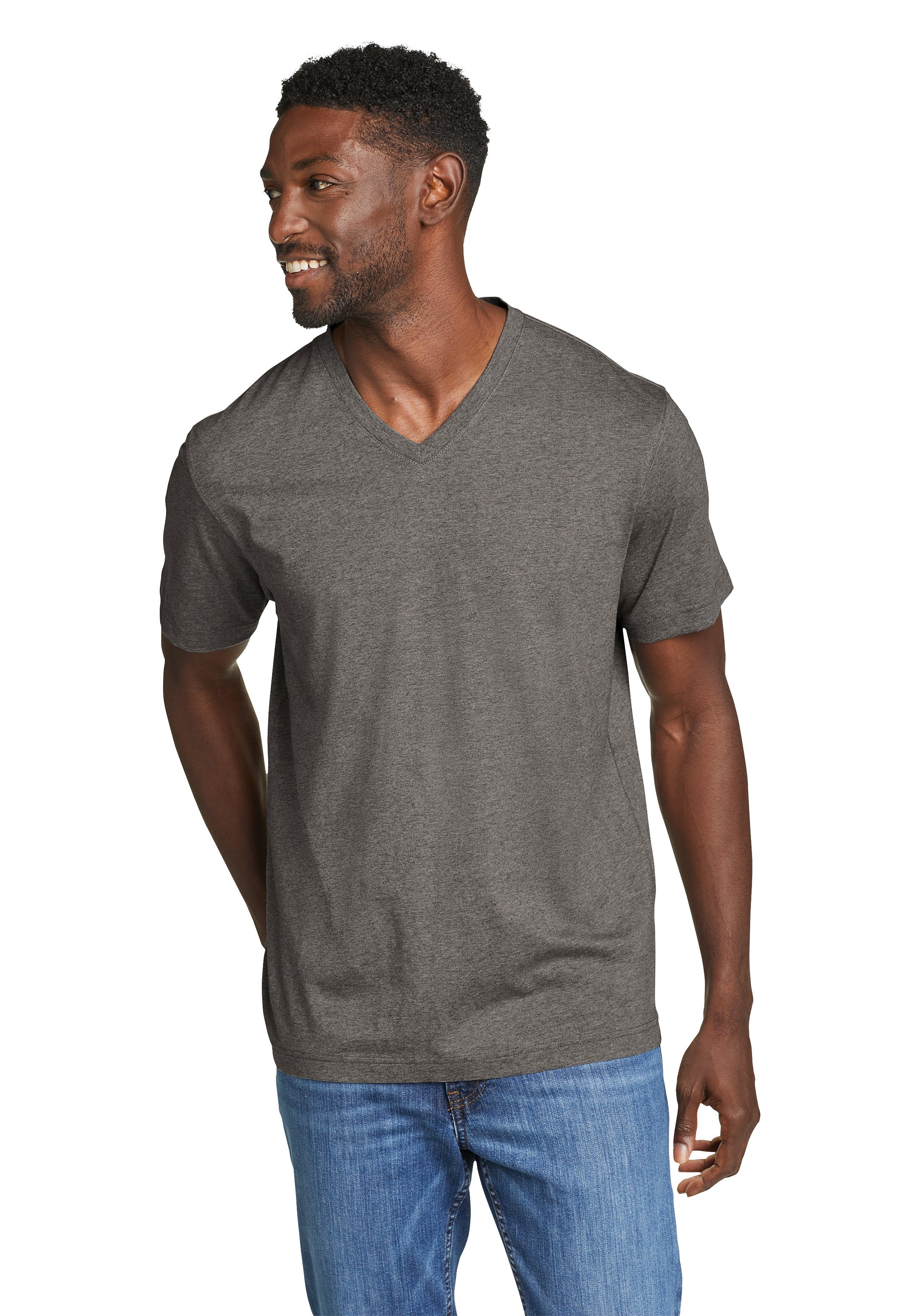 Eddie Bauer T-Shirt Legend Wash Pro Shirt 100% Baumwolle - V-Ausschnitt Dunkle Kohle meliert | V-Shirts