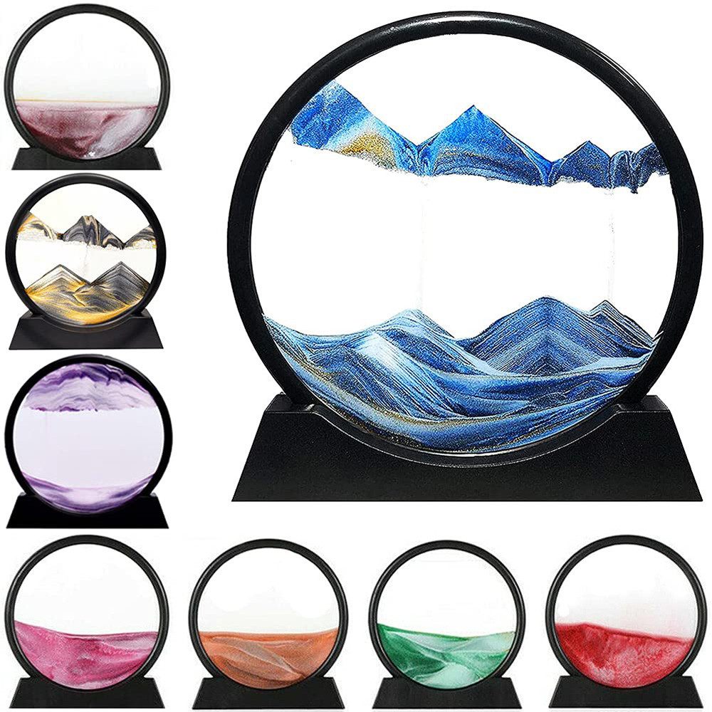 Agger Deko-Glas 3d Fließende Sandmalerei, Dynamisches Sandbild,Sandkunstbild, Heim- und Büro-Desktop-Dekorationen