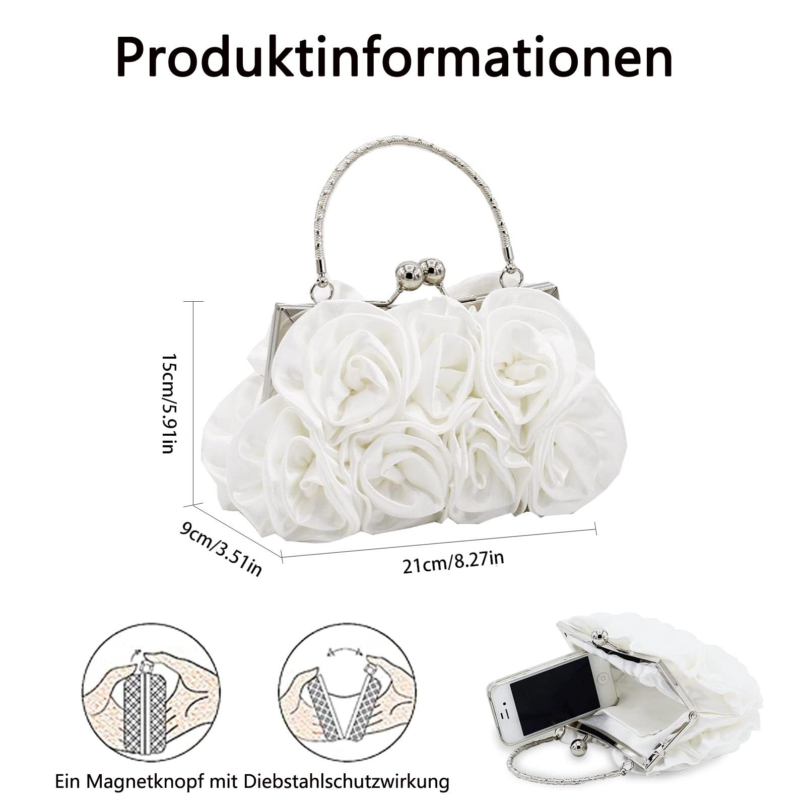 Zaewry Abendtasche Damen Abend-Clutch mit Blumenmuster aus Satin, Handtasche, mit abnehmbarem Schulterriemen für Hochzeit, Party und Abiball