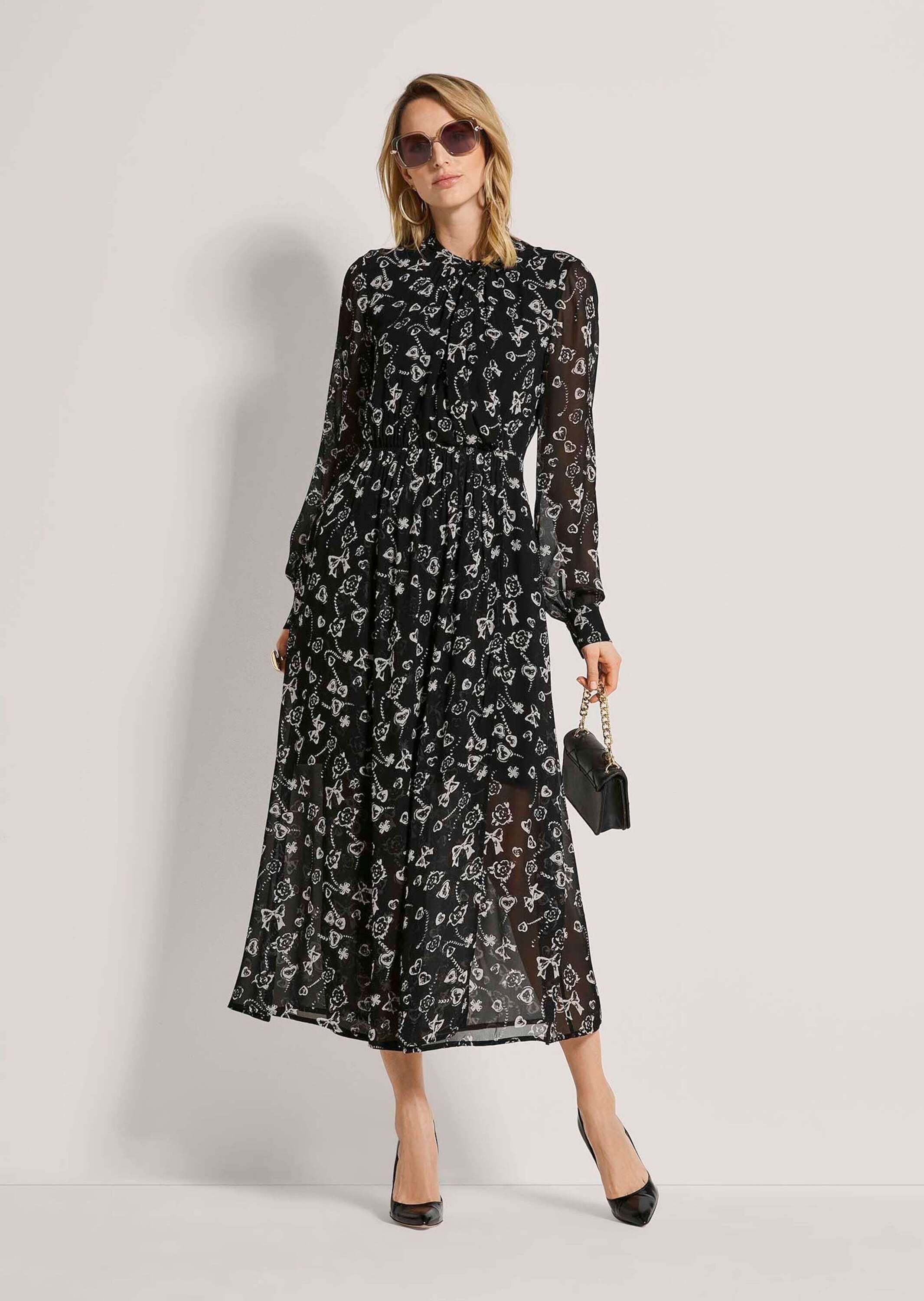 MADELEINE Maxikleid Maxikleid in Wickeloptik Betonte Taillennaht, Allover-Muster & tiefer V-Ausschnitt