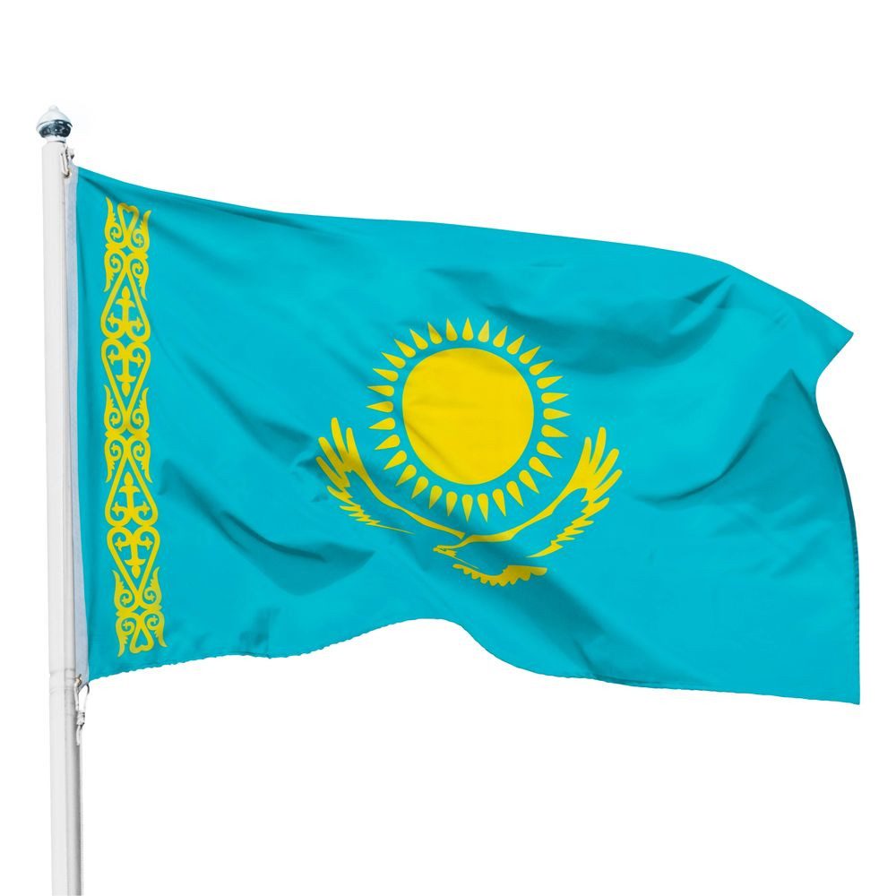 PHENO FLAGS Flagge Kasachstan Flagge - 90x150cm, Dekoration für Kasachstan-Fans, Hissfahne für Drinnen und Draußen