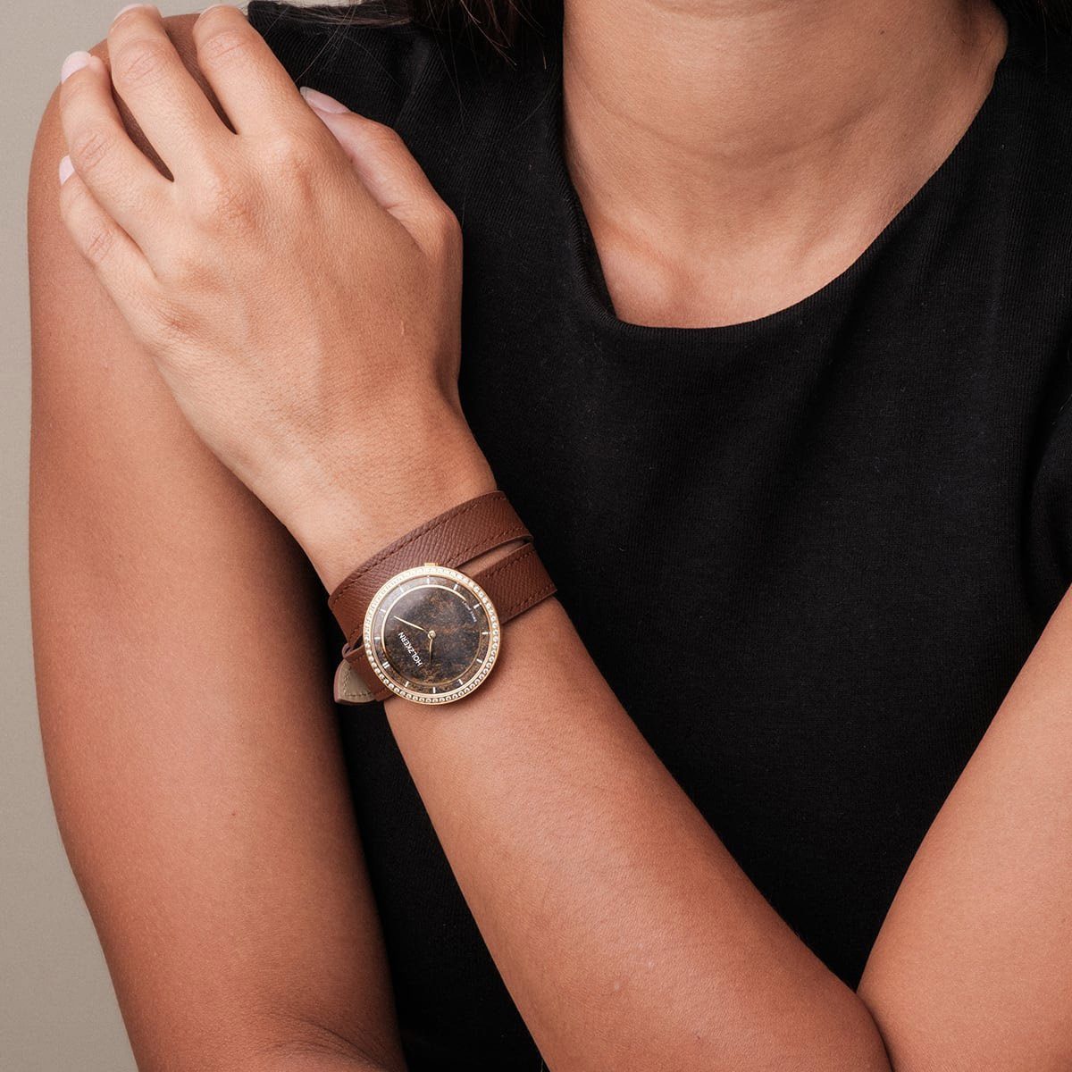 Holzkern Quarzuhr Coralline Bronzit/Goldfarben mit 2 Bändern