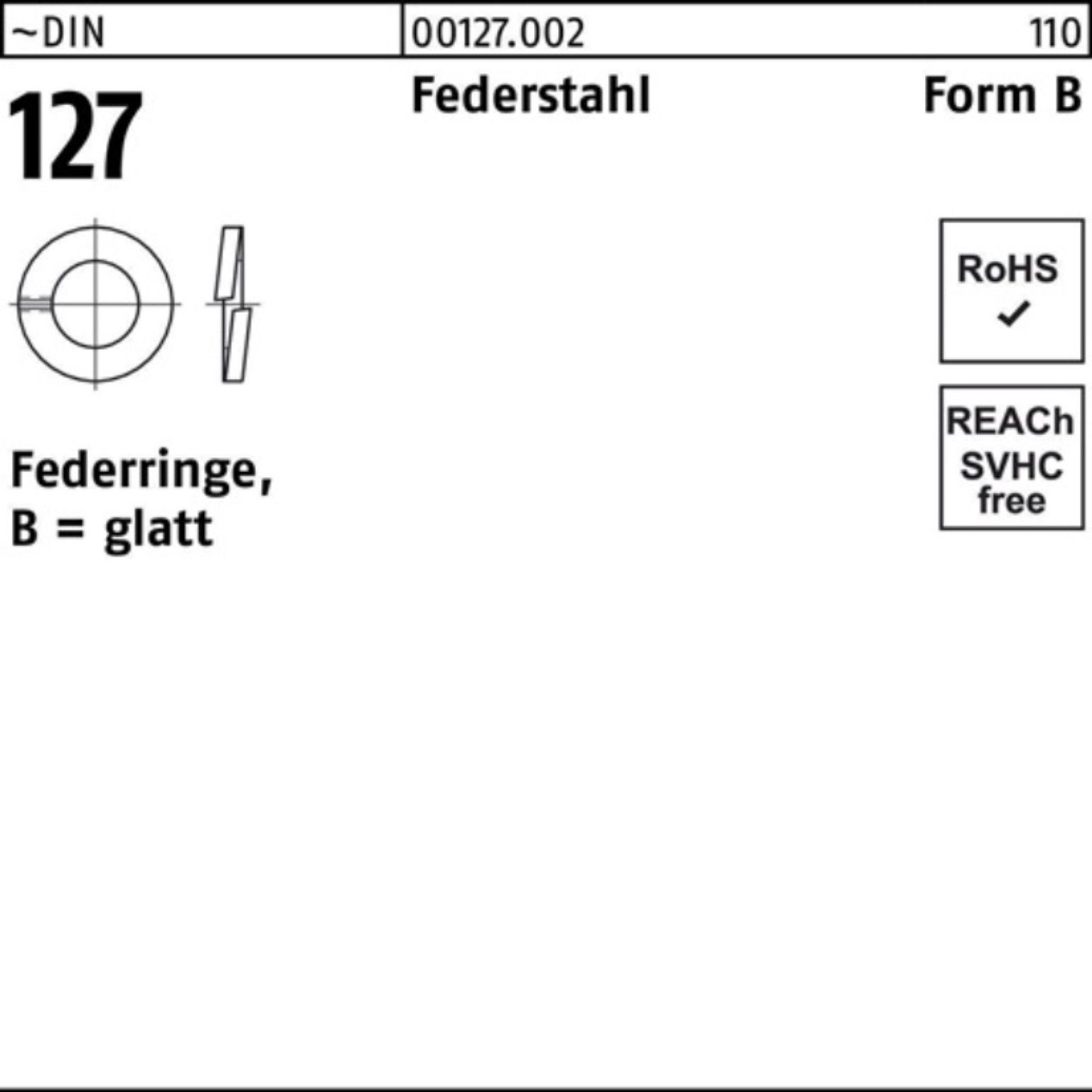 Reyher Federring DIN 127 3 ~DIN Federring Pack 127 Stück Feders 100 Federstahl B 100er