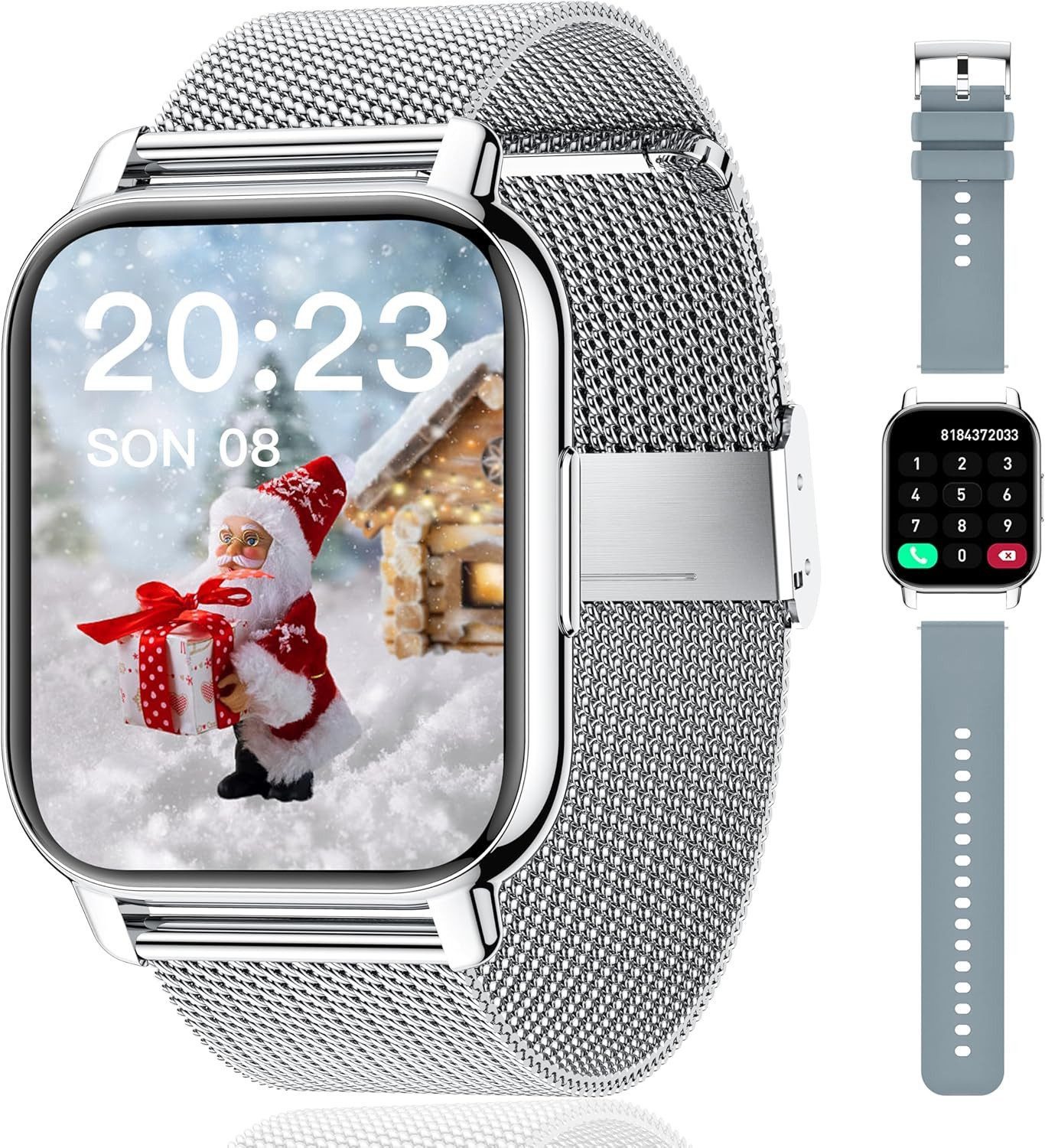 Zevelora Damen's und Herren's Fitness-Tracker Blutdruckmess Smartwatch (1,85 Zoll, Android/iOS), mit austauschbarem weichem Silikonarmband, mit SpO2 Herzfrequenz Schrittzähler Schlafmonitor, Musikwiedergabe