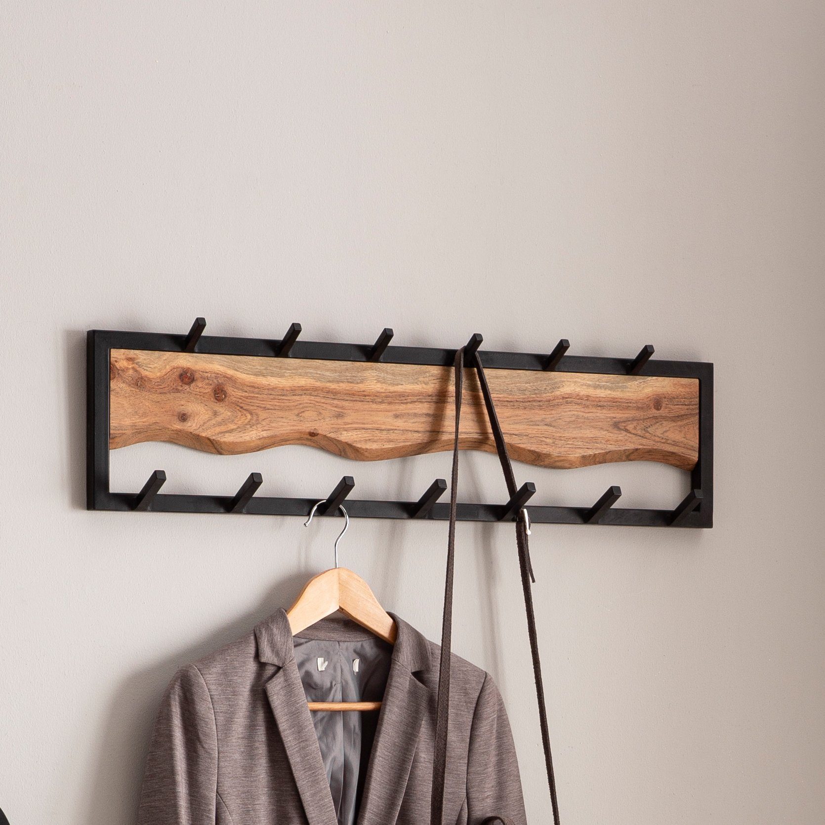 FINEBUY Wandgarderobe FB95800 (Akazie Massivholz / günstig online kaufen
