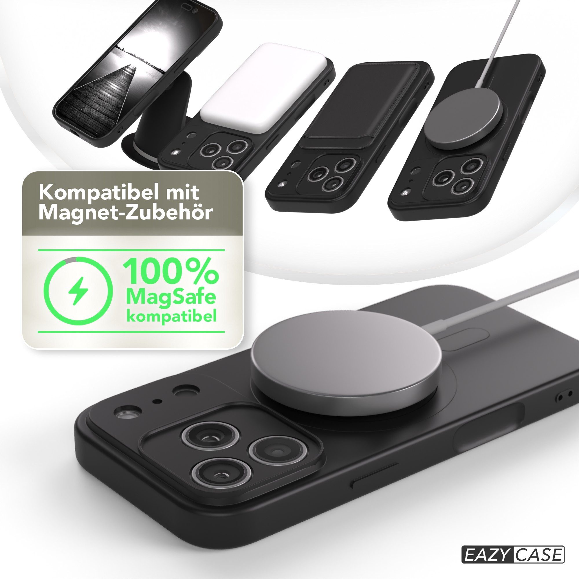 EAZY CASE Handyhülle für Apple iPhone 17 Pro Hülle Silikon 6,3 Zoll, Schutzhülle mit MagSafe kratzfest Back Cover Kameraschutz Schwarz – Bild 5 von 5
