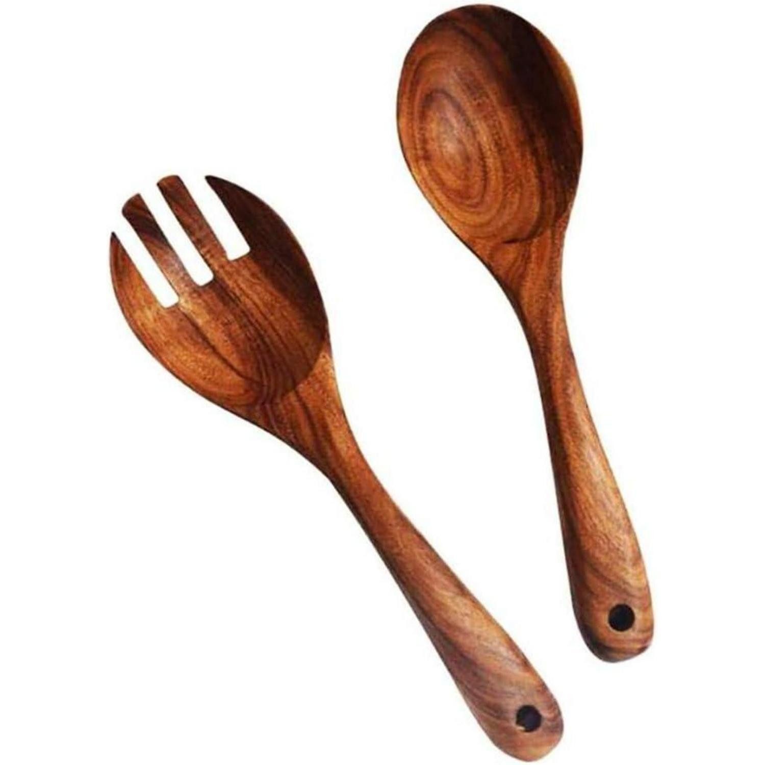 LuxusKollektion Salatbesteck Salatbesteck Olivenholz 2-teilig Holzbesteck Salatgabel Löffel